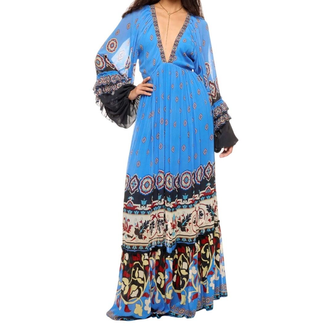 Farm Rio FARM Rio Anika Tiles Blue Maxi Dress in Blue, Size XS Size XS / US 0-2 / IT 36-38 - 2 Thumbnail