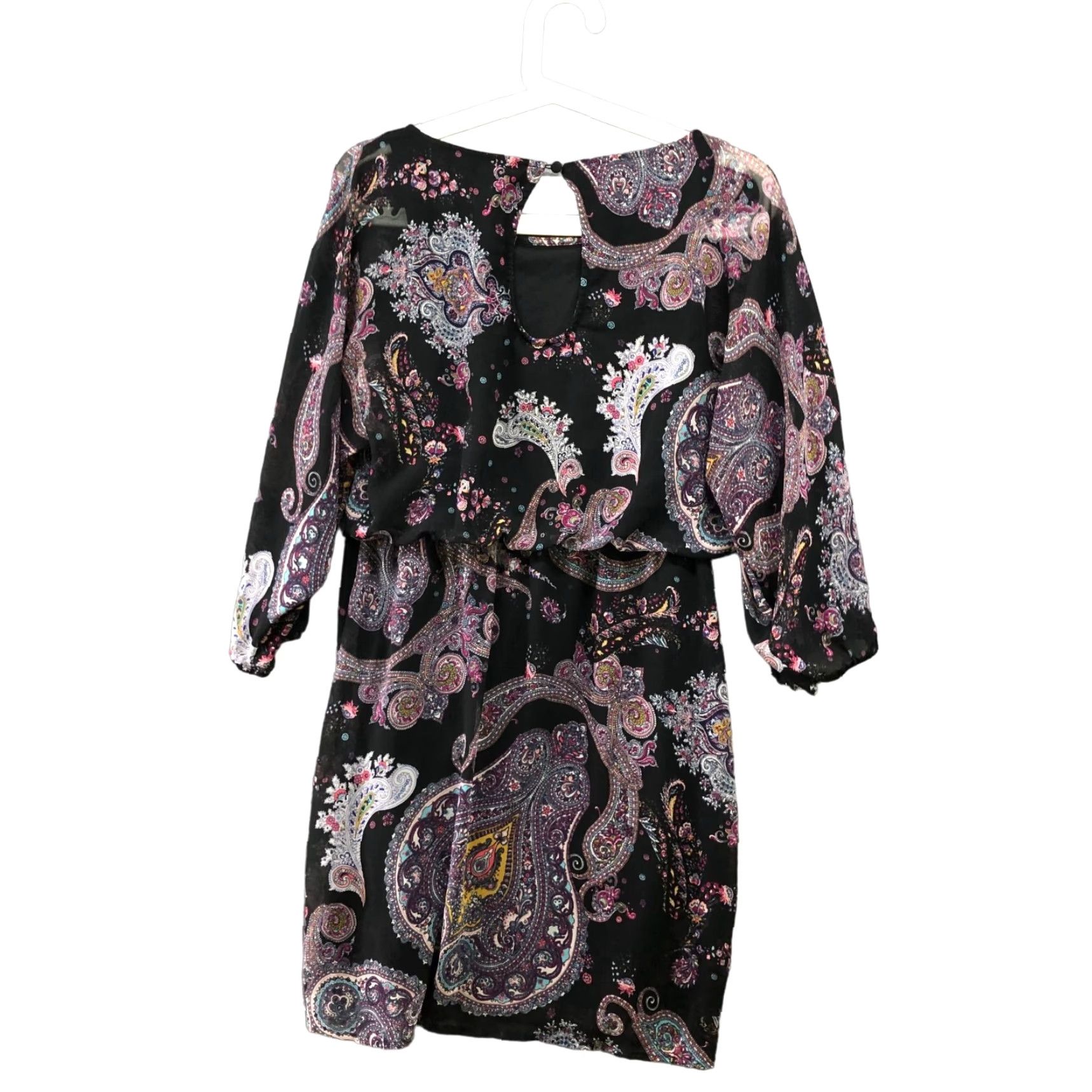 Express VINTAGE Express Purple Paisley Blouson Dress XS Chiffon 3/4 Sleeve Crew Neck Short Dress Womens Express" Size XS / US 0-2 / IT 36-38 - 2 Thumbnail