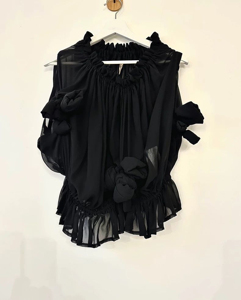 Comme des Garcons Black Sleeveless Top with Ruffled Bow Design- DMC Size US L / EU 52-54 / 3 - 1 Thumbnail