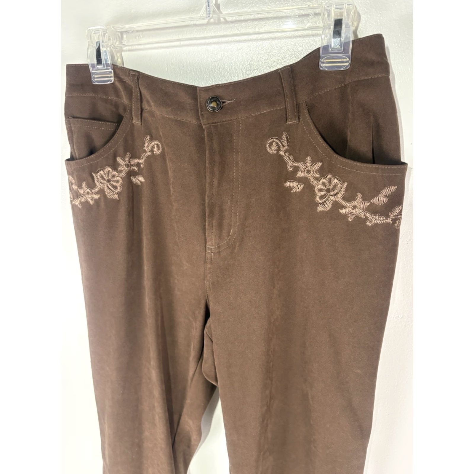Denim & Co. Denim & Co Brown Embroidered Wide Leg Pants Womens Size 12 Size 34" / US 12 / IT 48 - 2 Thumbnail