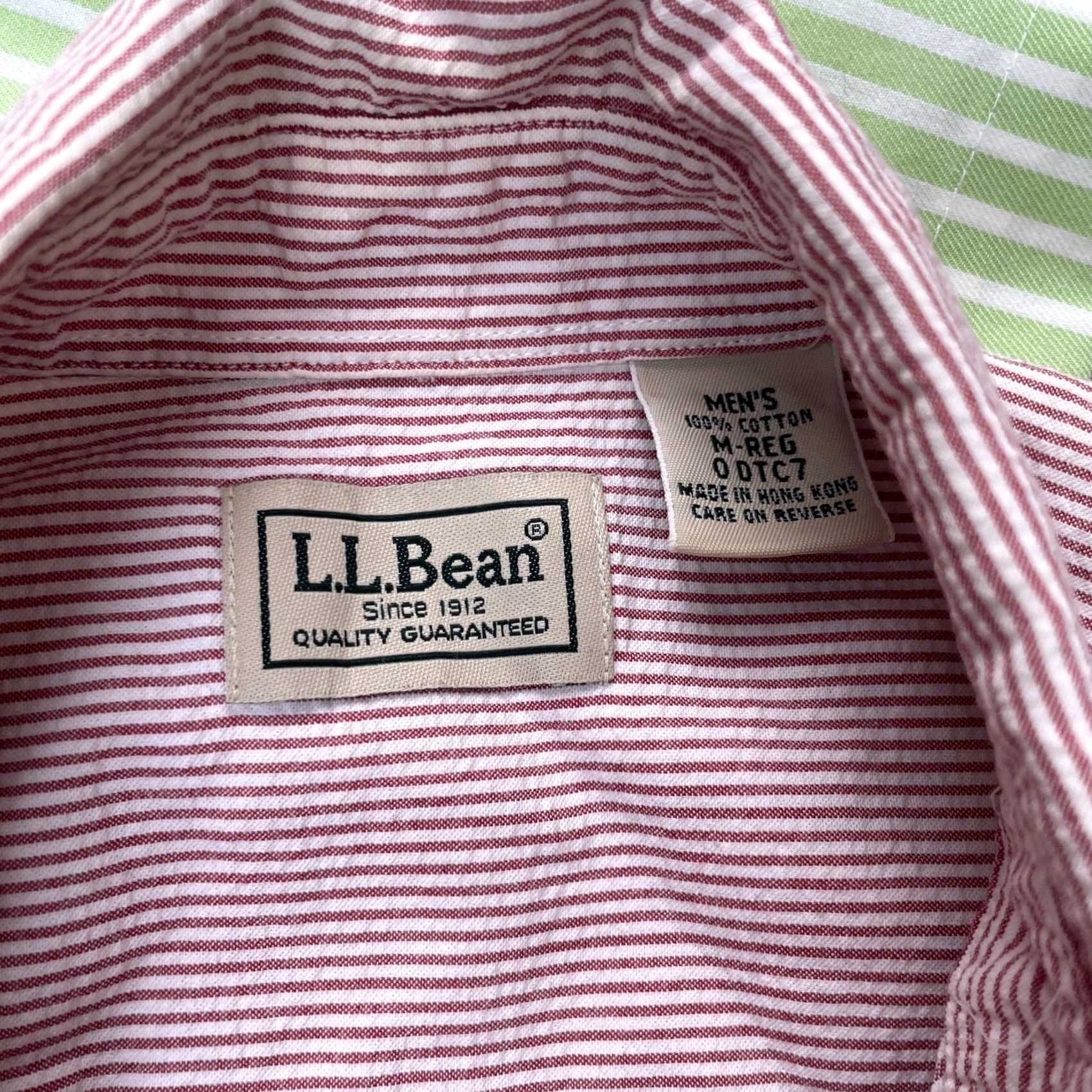 Vintage LL Bean Shirts Mens Medium Pink Green Striped Cotton Button Down Dress Size 40R - 4 Thumbnail