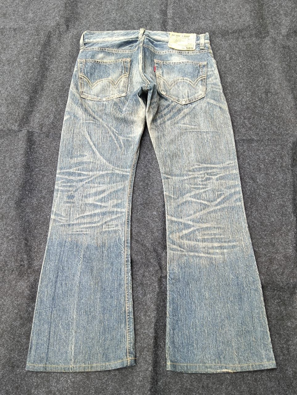 Edwin 🔥 Edwin 503 Flare Denim – Heavy Fade & Rare Vintage Look Size US 34 / EU 50 - 3 Thumbnail