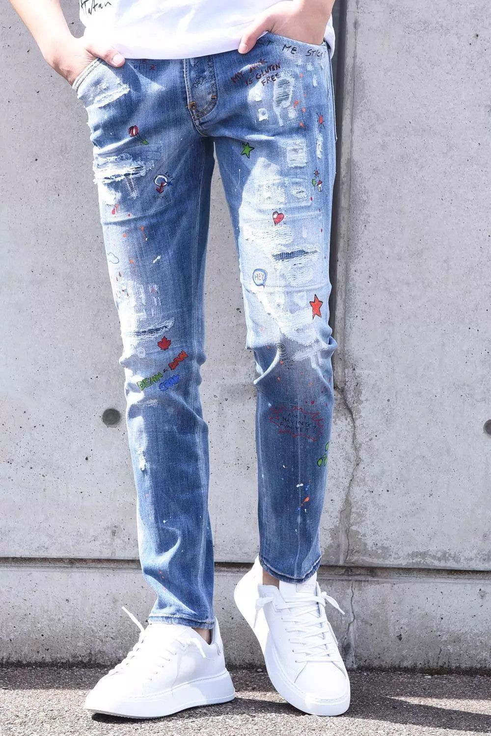Dsquared2 Blue Painted Distressed Denim Jeans Size 28 Size US 28 / EU 44 - 1 Thumbnail