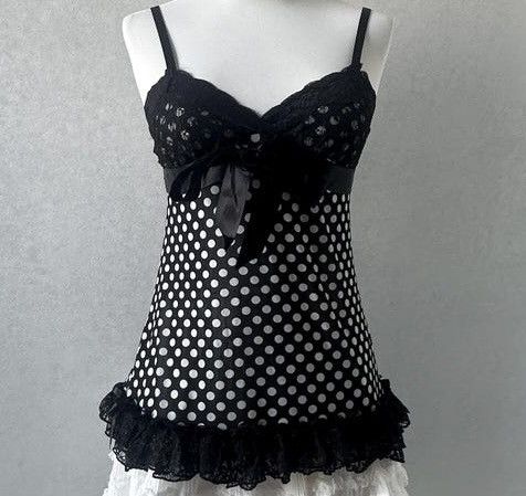 Japanese Brand Vintage Y2K polka dot lace camisole 🖤➕ Size M / US 6-8 / IT 42-44 - 4 Thumbnail