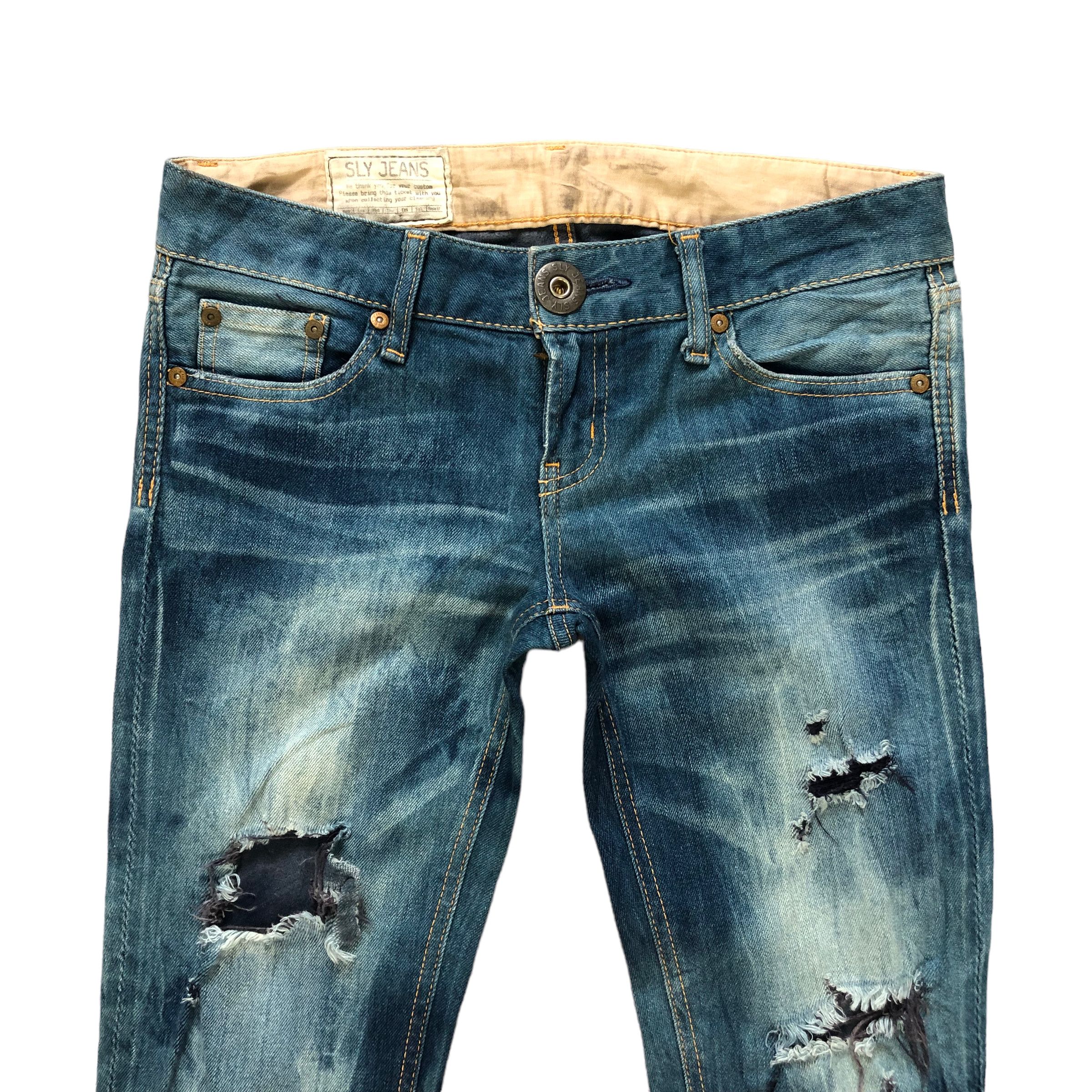 Japanese Brand TRASHED🔥 SLY JEANS COME ON IN LOW RISE DENIM PANT #7283-125 Size 31" - 2 Thumbnail