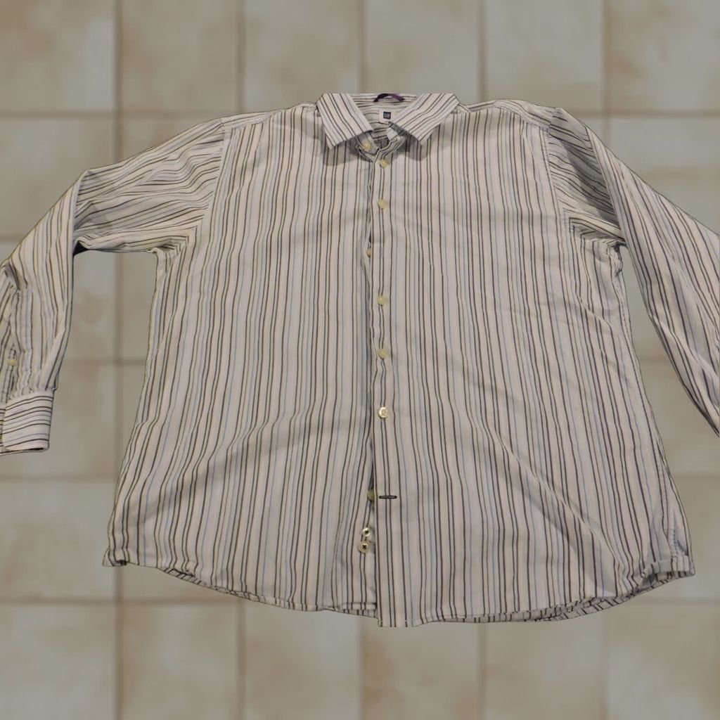 Gap Gap Shirt XL White Striped Button-Up Knit Cotton Linen Long Sleeve Button-Down Men Extra Large Regular Vintage No Size US XL / EU 56 / 4 - 1 Thumbnail