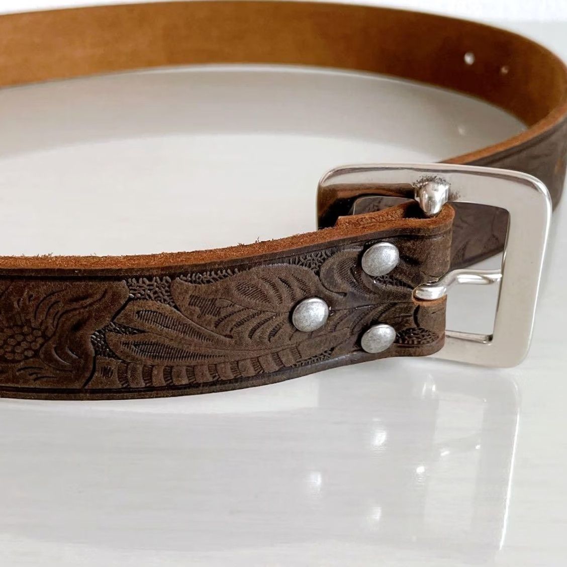 Ralph Lauren RRL Ralph Lauren Belt Leather Brown Emboss Pattern Curving 30 in Pre-owned Mens Size 30 - 7 Thumbnail
