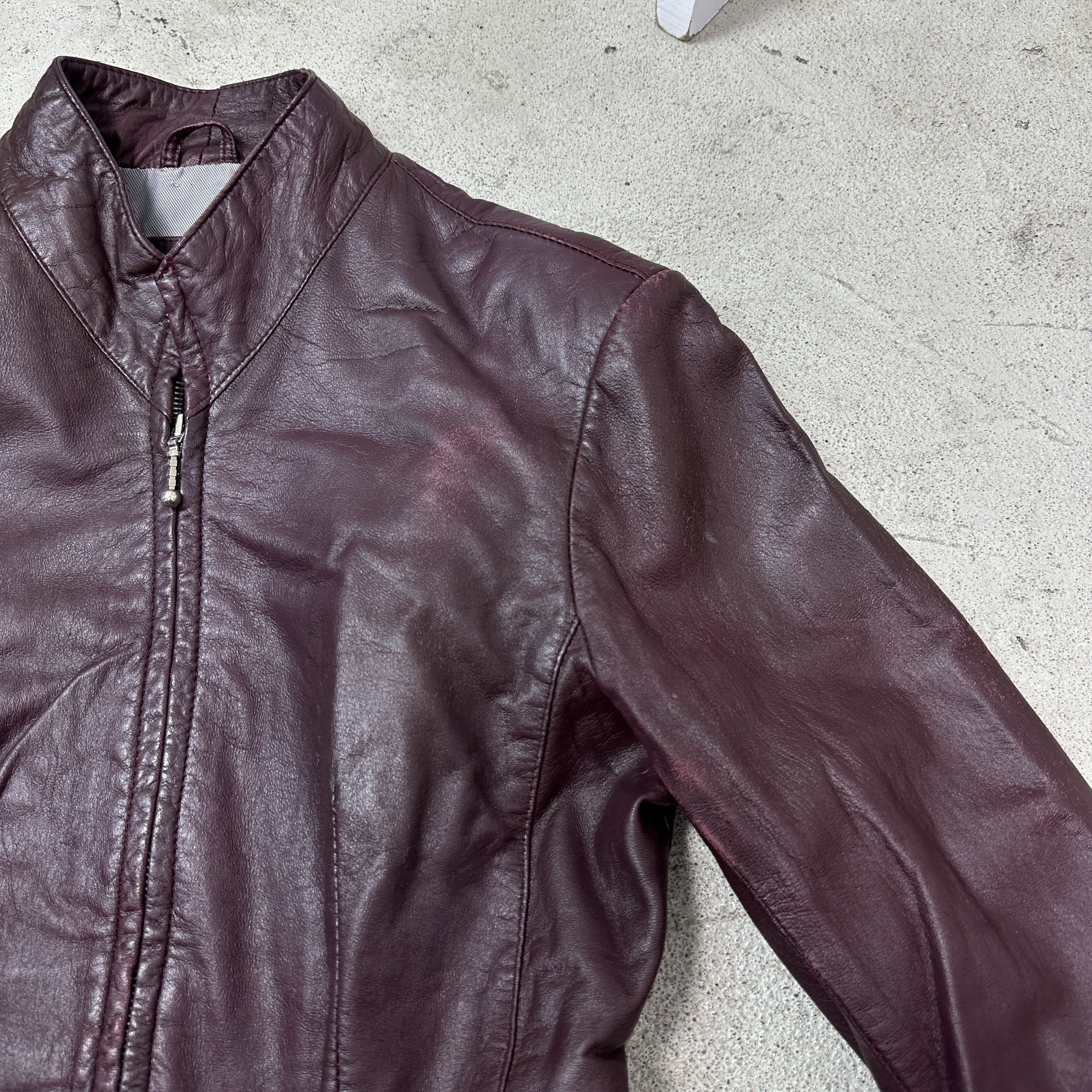 Vintage Vintage Leather Biker Grunge Double Zip Burgundy Jacket Y2K Size L / US 10 / IT 46 - 3 Thumbnail