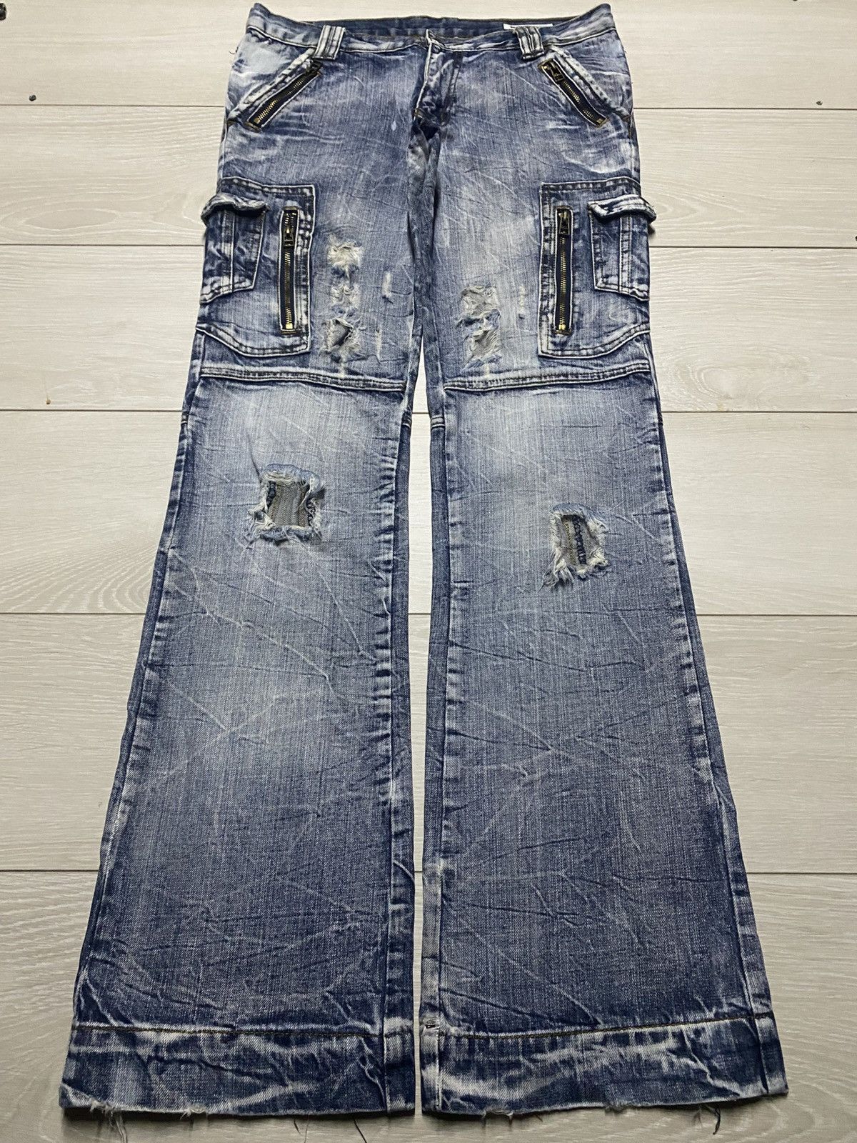 semanticdesign SemanticDesign Tactical Distressed Multipocket Flare Jeans Size US 32 / EU 48 - 1 Thumbnail