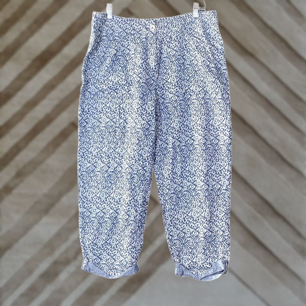 Vintage Chicos Womens Pants Blue White Geometric Light Weight Cropped 2 (L) Size 24" / US 00 / IT 34 - 1 Thumbnail