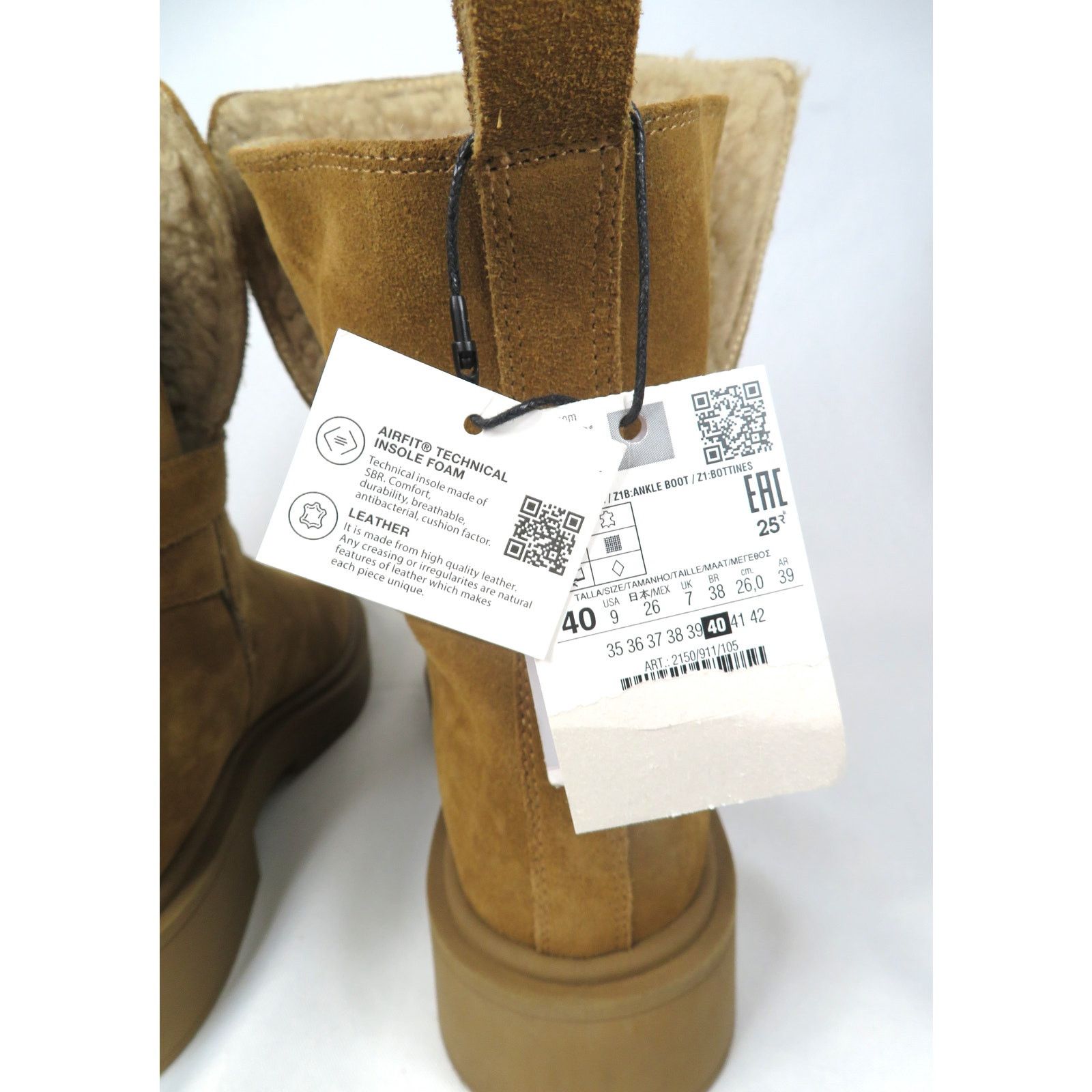 Zara ZARAan Genuine Suede Harness Ankle Boots Faux Fur Lining Size US 9 / IT 39 - 8 Thumbnail