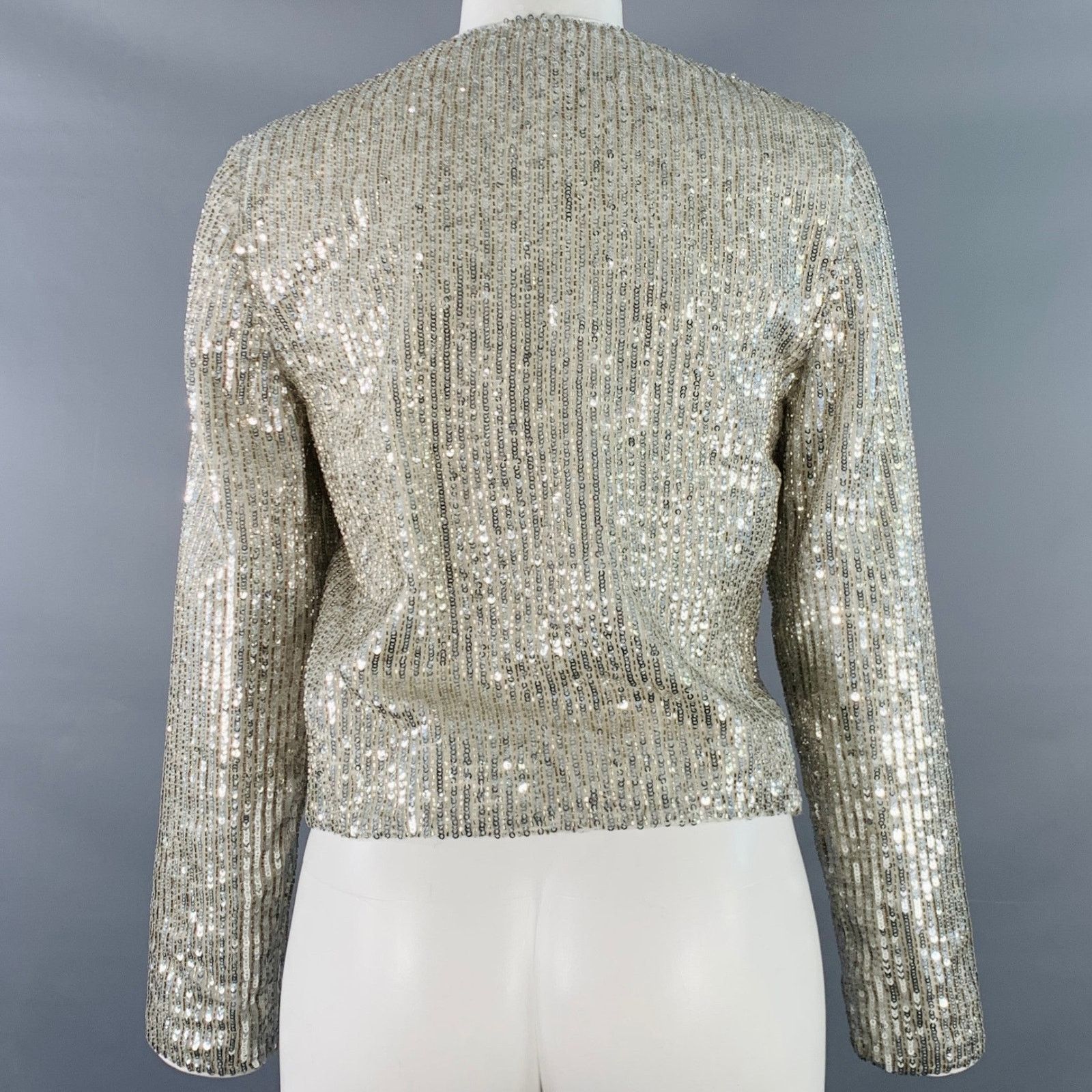 Alice + Olivia Size S Silver Polyester Sequined Stripe Jacket Blazer Size S / US 4 / IT 40 - 4 Thumbnail