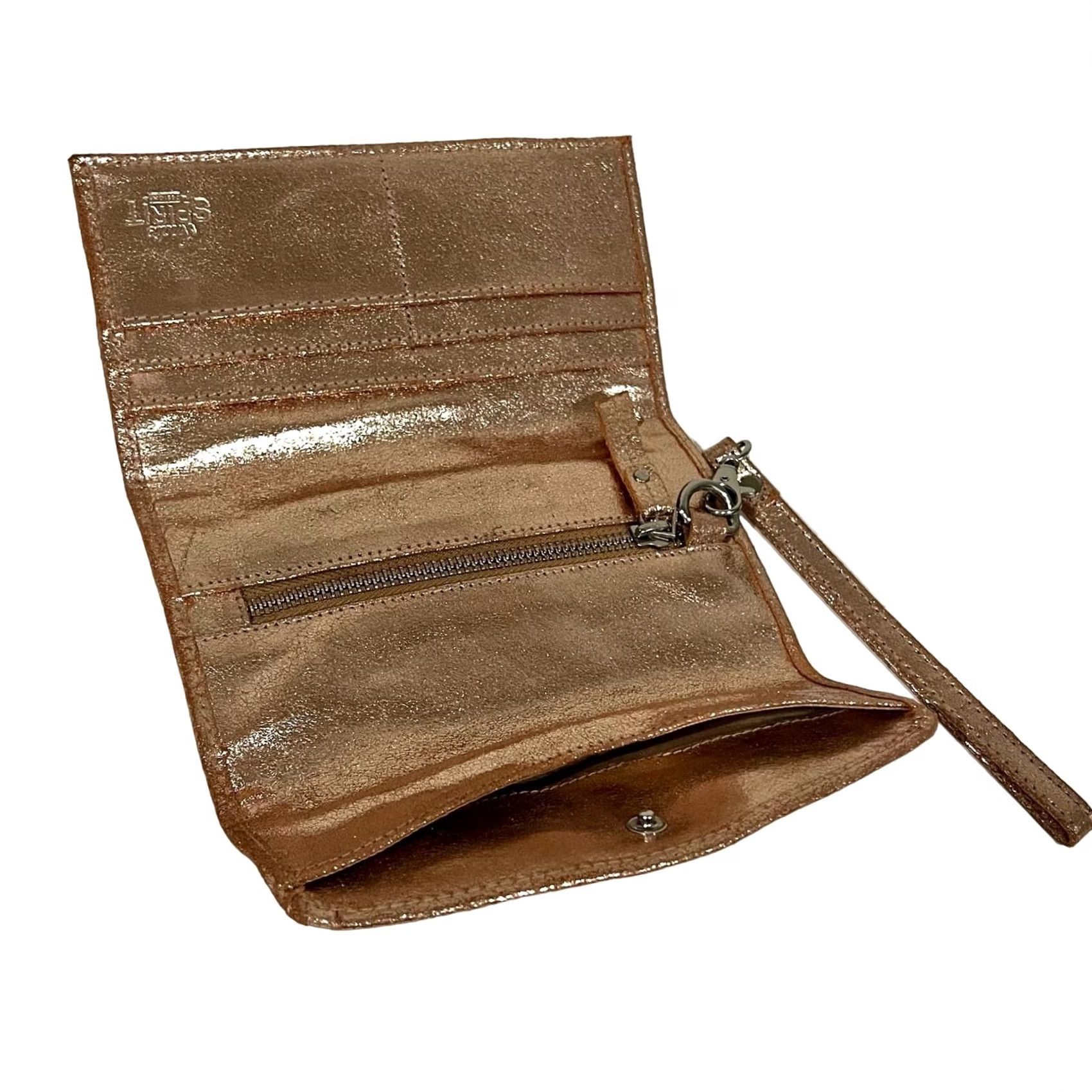 ESPIRIT Indie Spirit Wallet Wristlet Metallic Gold Leather Trifold Snap Close Women Gold Wristlet Size ONE SIZE - 4 Thumbnail