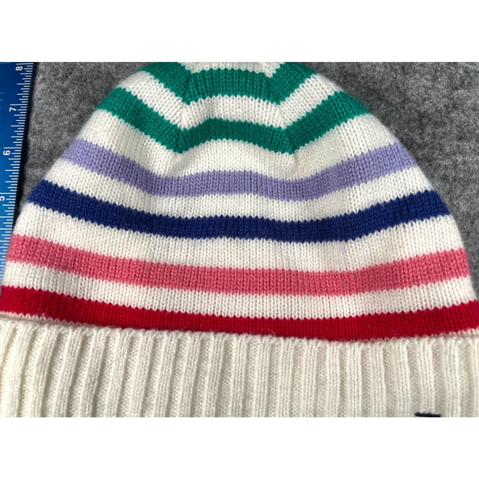 Tommy Hilfiger Tommy Hilfiger Beanie Hat One Size White Stripe Knit Acrylic Poly Lined Women Beanie Adjustable Lined Logo Winter Outdoor Ski Mens Womens Size ONE SIZE - 3 Thumbnail