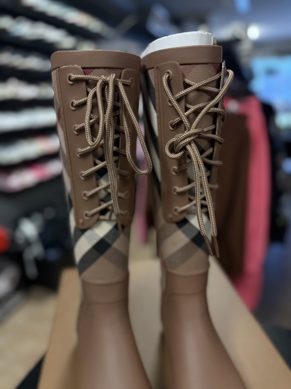 Burberry Vintage Check Canvas & Rubber Rain Boot In Brown 38EU/8US Size US 8 / IT 38 - 9 Thumbnail