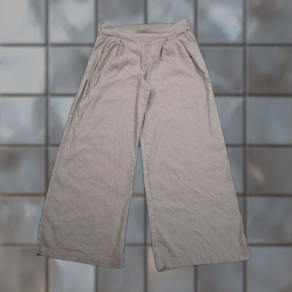Vintage Stretch Linen Pants Womens 16 Oatmeal Wide Leg Beach Coastal Resort Clean Girl Size 38" / US 16 / IT 52 - 1 Thumbnail