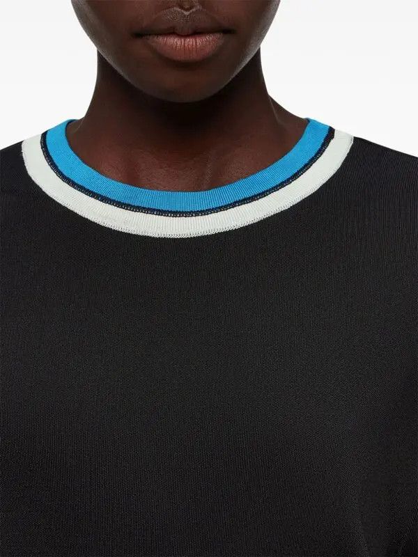 Salvatore Ferragamo o1s1rm0126 Contrasting Trim Knitted Top in Black Size M / US 6-8 / IT 42-44 - 5 Thumbnail