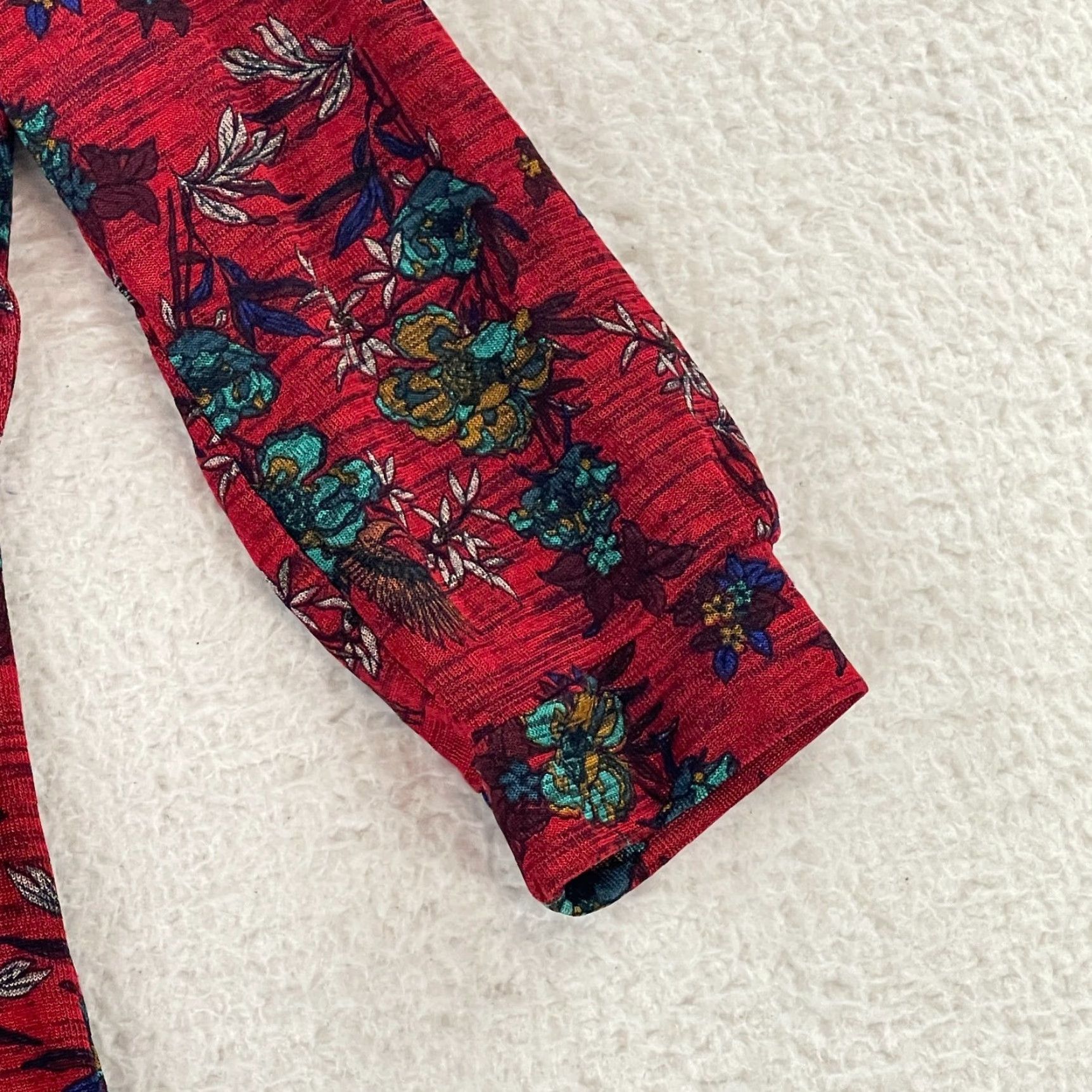 Free People Free People Dock Street Ruffle Shirt Womens 3/4 Sleeve Medium Red Floral Bohemian Casual Shirt Size M / US 6-8 / IT 42-44 - 5 Thumbnail