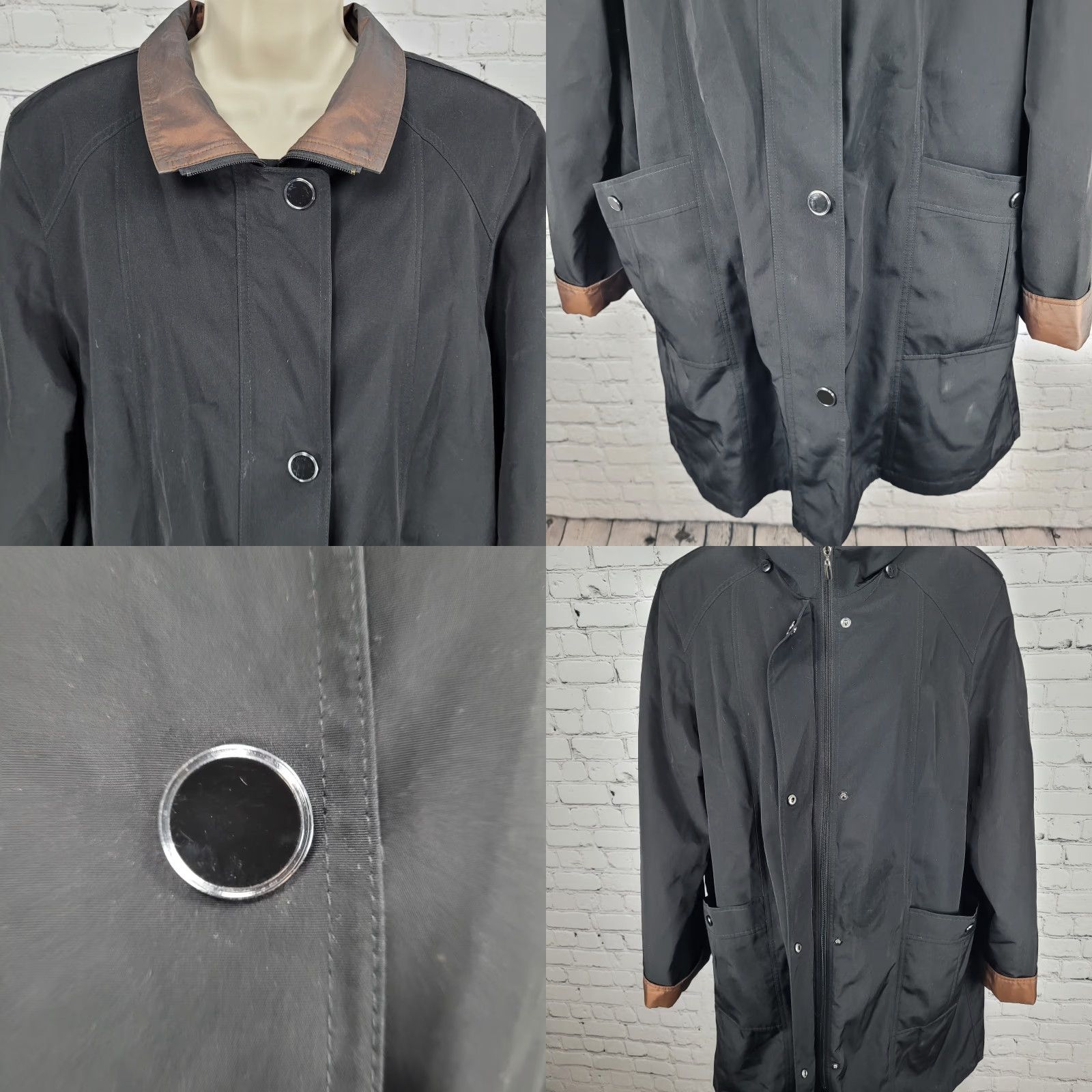 Rains Gallery Jacket Women XL Black Rain Coat Full Zip Snap Lightweight Lined Pockets Outdoor Classic Size XL / US 12-14 / IT 48-50 - 8 Thumbnail