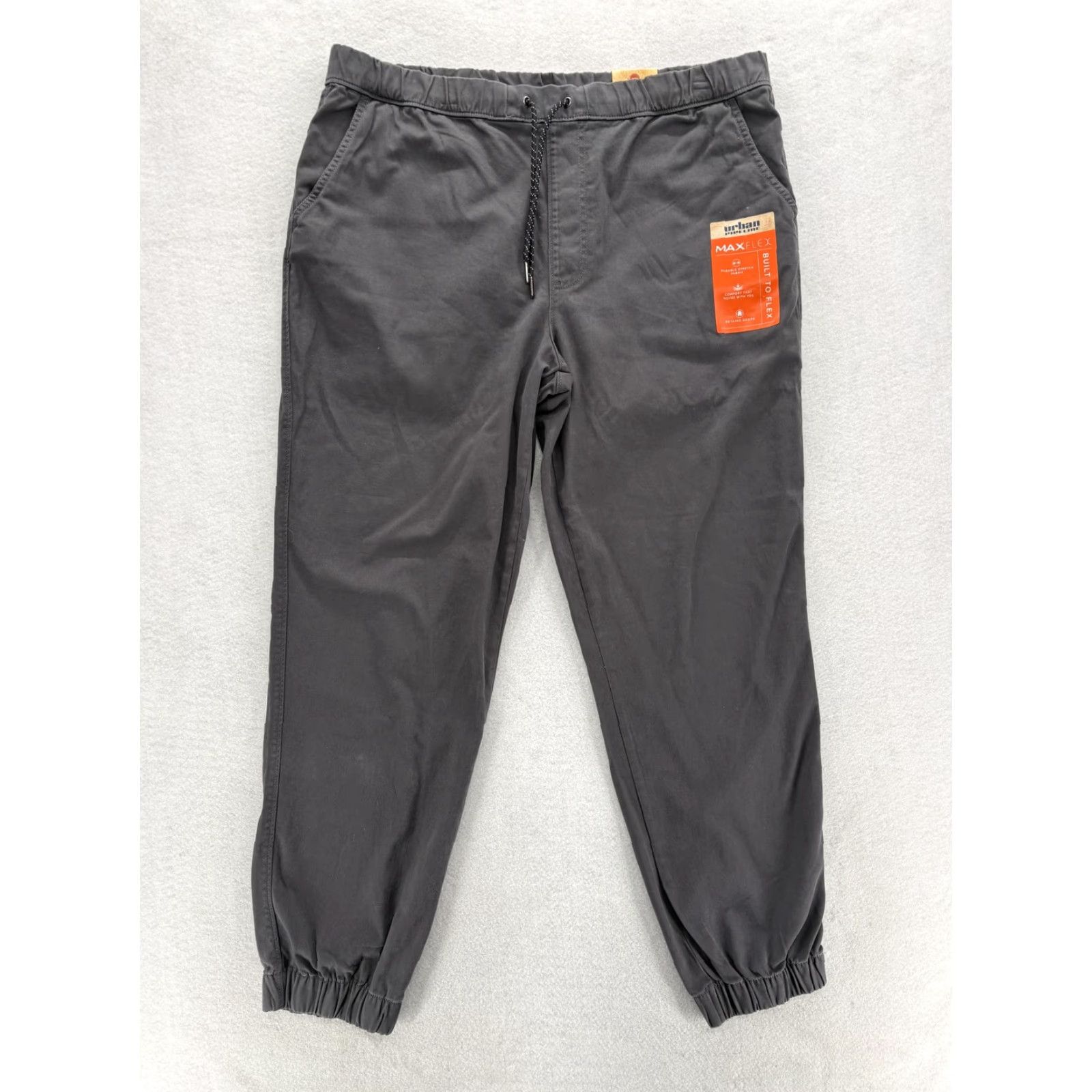 Vintage Urban Pipeline Pants Mens Large Gray MaxFlex Jogger Slim Elastic Waist Final Front Flat Tapered Casual Cotton Spandex Pockets 29in Inseam Size US 33 - 2 Thumbnail