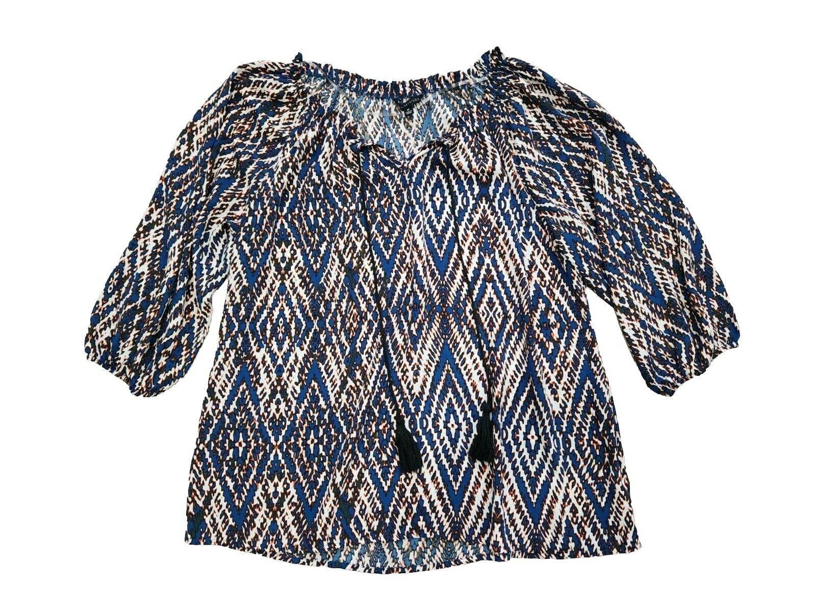 Designer Signature Studio Blouse Medium Blue Orange V Neck 3/4 Size M / US 6-8 / IT 42-44 - 1 Thumbnail