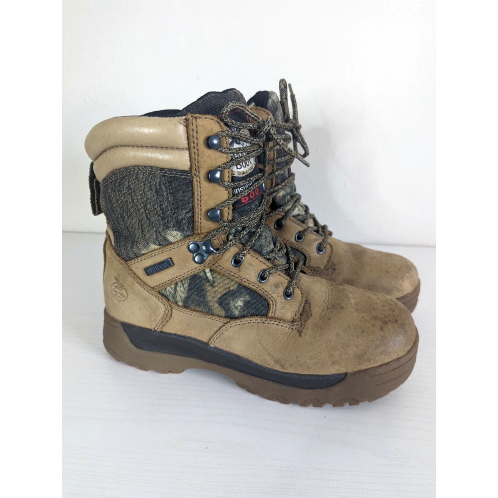 Vintage GEORGIA BOOT Thinsulate 600 Camo Steel Toe Work Boot G3464 Men's Size 8MBrown Leather Waterproof Boots Mens Size US 8 / EU 41 - 2 Thumbnail