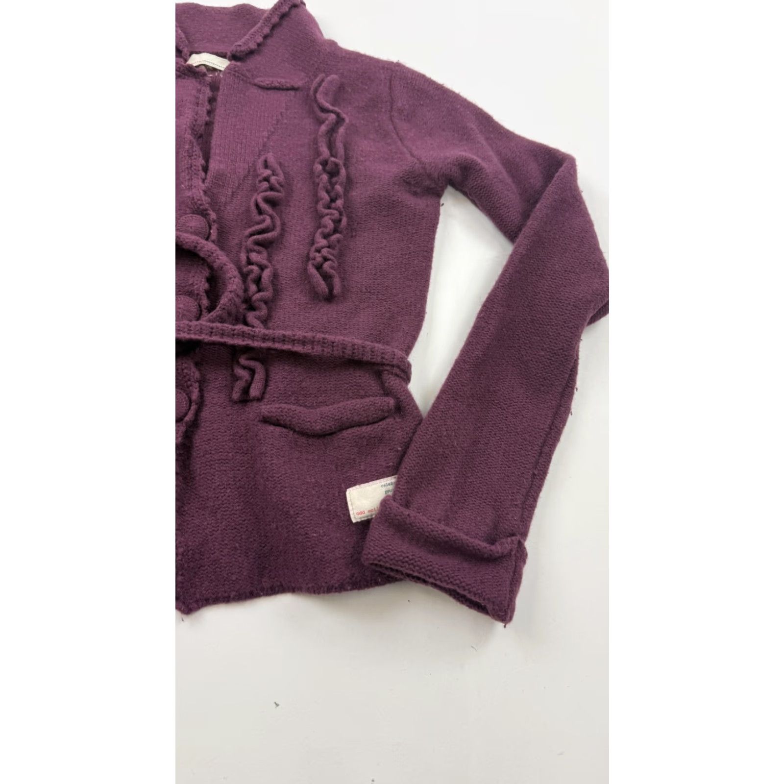 Vintage VINTAGE Odd Molly Cardigan Sweater Womens Small Purple Lambswool Belted Ruffle Pockets 306 Size S / US 4 / IT 40 - 3 Thumbnail