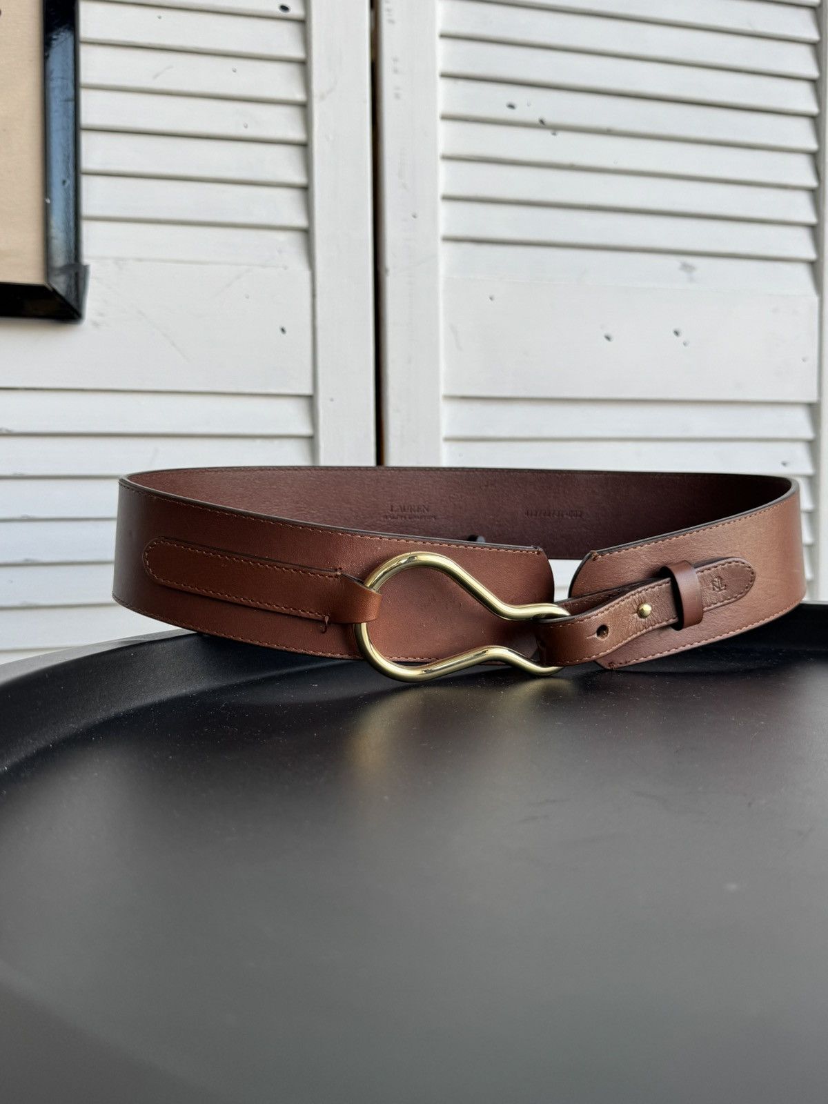 Lauren Ralph Lauren Ralph Lauren Equestrian Wide Leather Belt Gold-Tone Hook Size ONE SIZE - 6 Thumbnail