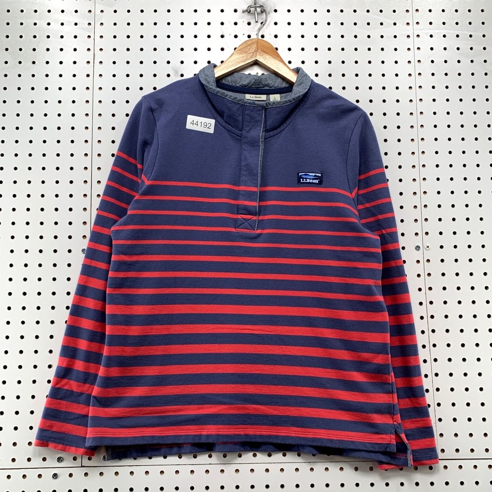 Vintage L.L.Bean Soft Cotton Rugby Henley Pullover Sweatshirt Womens Large Blue Red Size L / US 10 / IT 46 - 2 Thumbnail