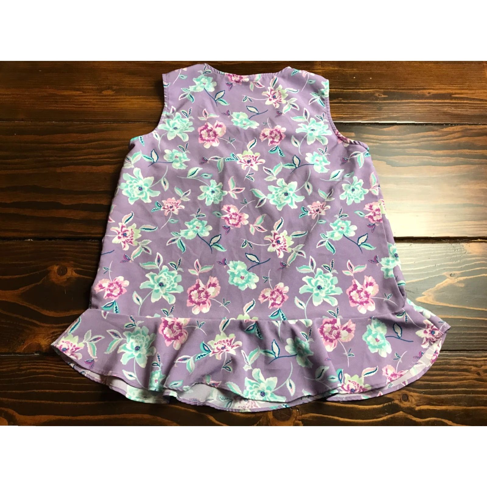 Denim & Co. Denim & Co. Tank Top Women XXS Purple Floral Sleeveless Ruffled Size XXS / US 00 / IT 34 - 2 Thumbnail