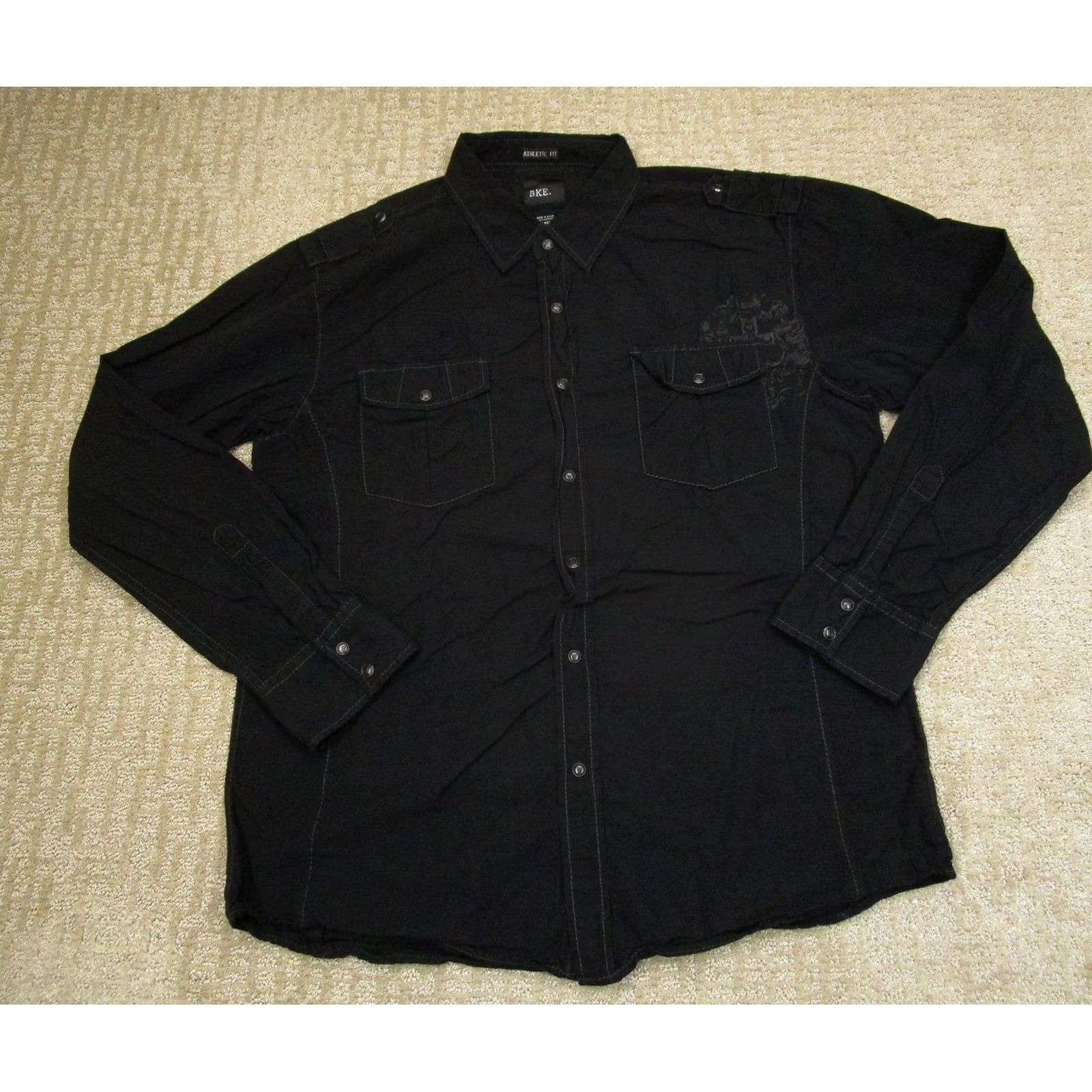 BKE BKE Shirt Men XL Black Button Up Western Snap Pockets Embroidered Cross Athletic Size US XL / EU 56 / 4 - 2 Thumbnail