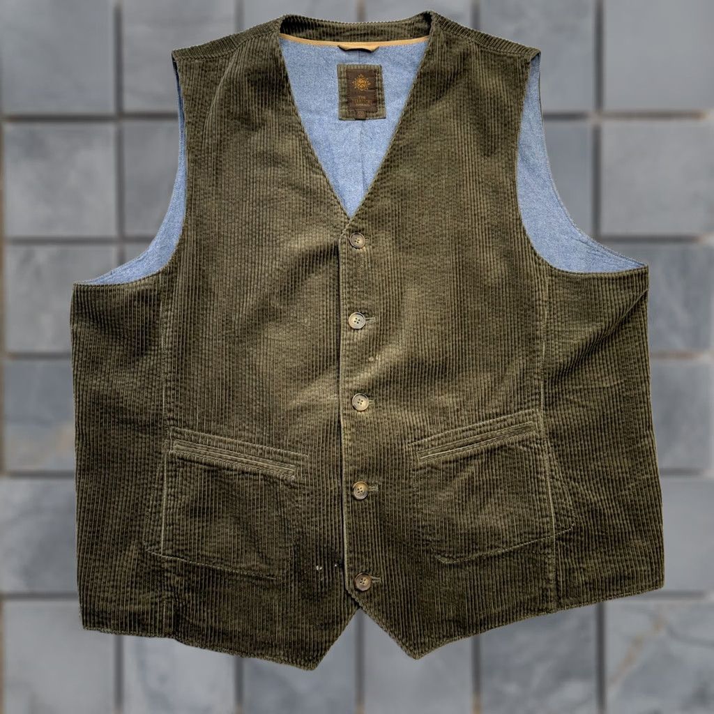 The Territory Ahead Territory Ahead Waistcoat Mens 2XL Olive Green Corduroy Suit Vest Size US XXL / EU 58 / 5 - 1 Thumbnail