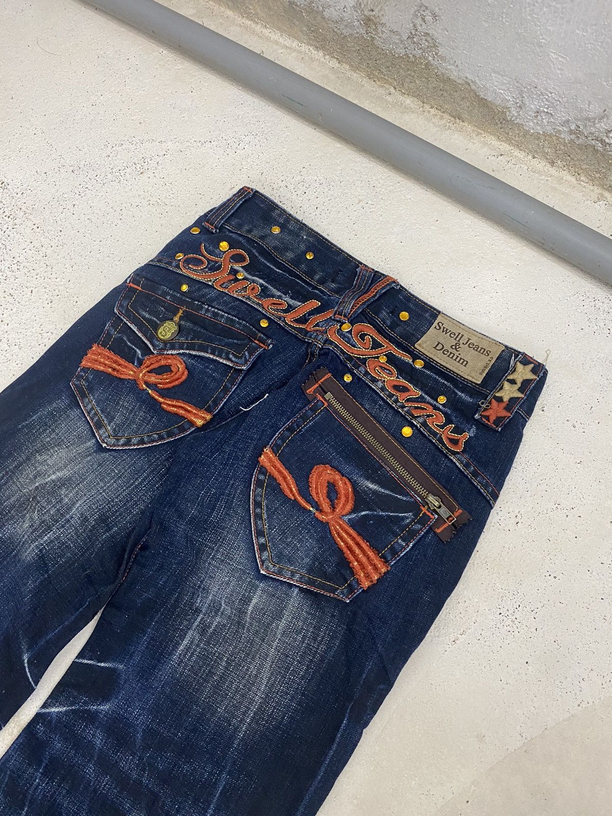 If Six Was Nine Swell Orange Embroidery Art Mud Wash Blue Way Baggy Wide Leg Size US 28 / EU 44 - 10 Thumbnail