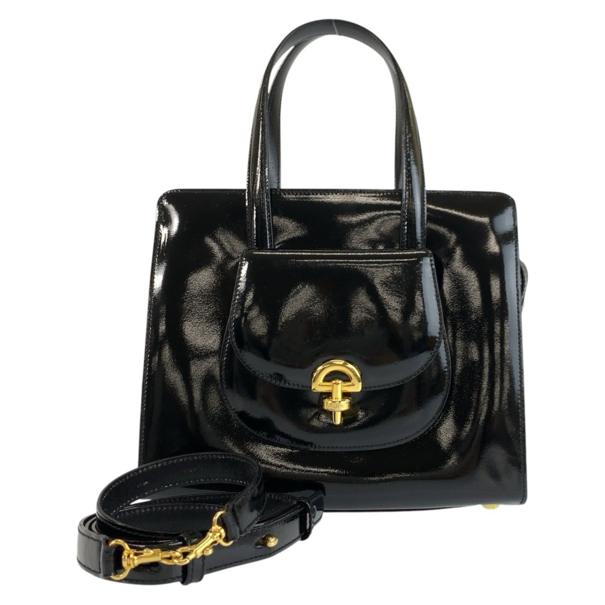 Celine CELINE Vintage Black Patent Leather Handbag/Shoulder Bag (2-way) - Gold Hardware, Size F05 Women's Size ONE SIZE - 1 Thumbnail