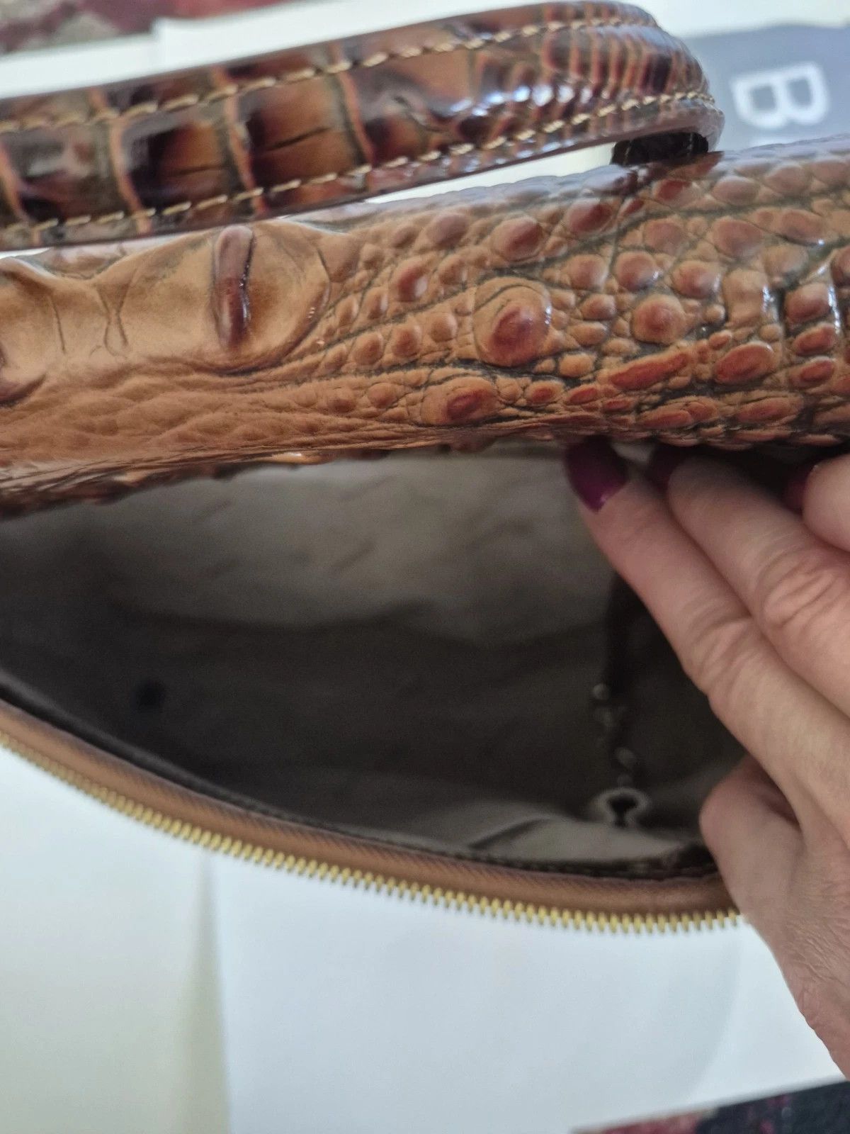 BRAHMIN NWOT Brahmin Bag Pecan Leather Croc Embossed Backpack Size ONE SIZE - 7 Thumbnail