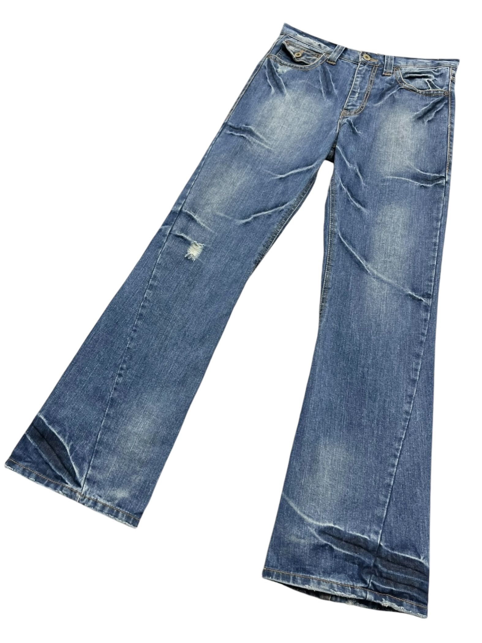 If Six Was Nine FYE🔥NYLAUS Clawmark Whisker Studded Gems Flap Flare Jeans Size US 30 / EU 46 - 11 Thumbnail
