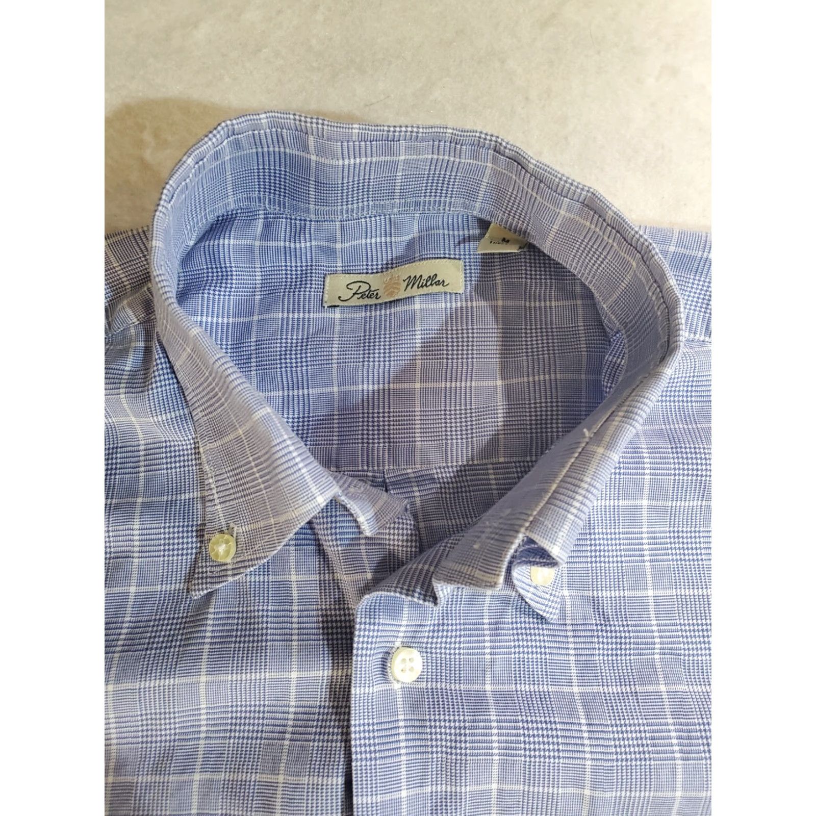Peter Millar Peter Millar Signature Blue/White Plaid Button-Up Dress Shirt Mens Size M Blue Pattern Casual Shirt Size 40R - 3 Thumbnail