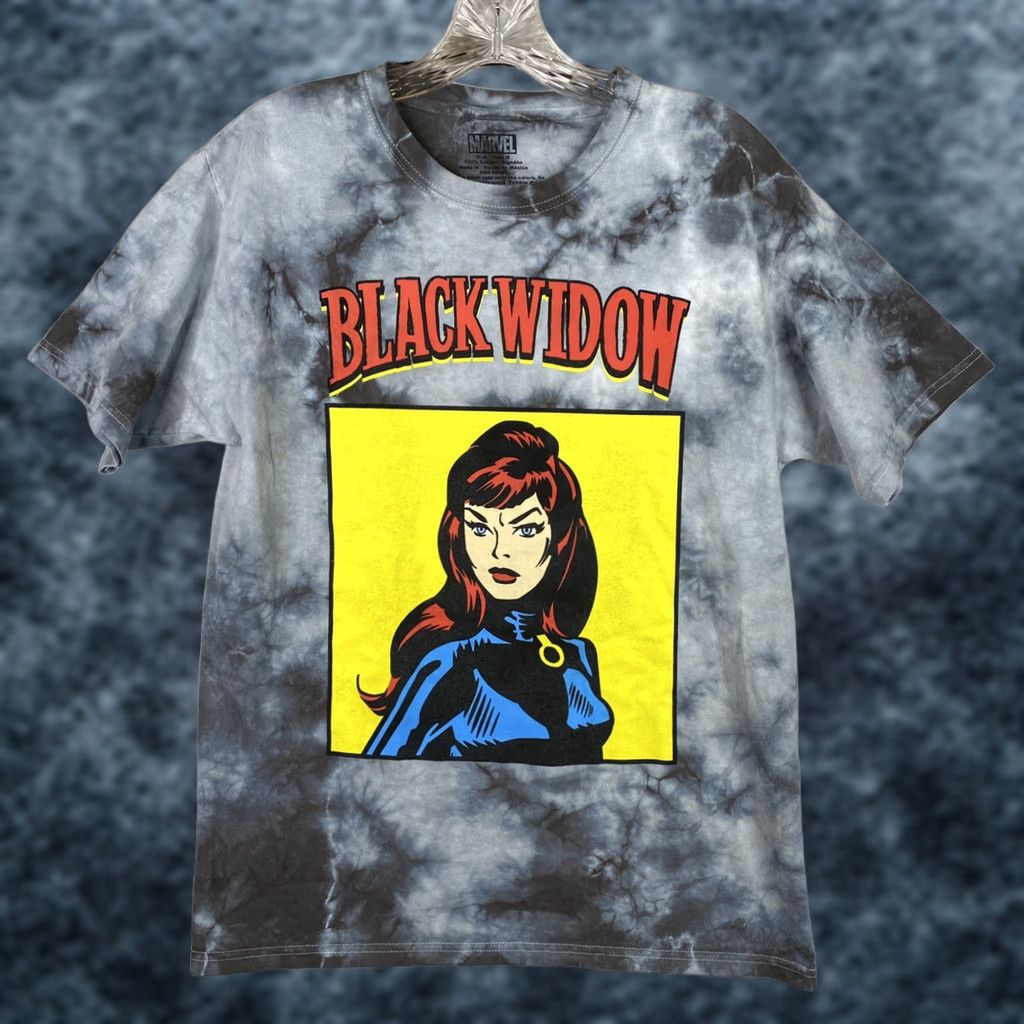 Vintage Marvel Tee Shirt Mens M Tie Dye Gray Black Widow Graphic Short Sleeve Shirt Size US M / EU 48-50 / 2 - 1 Thumbnail