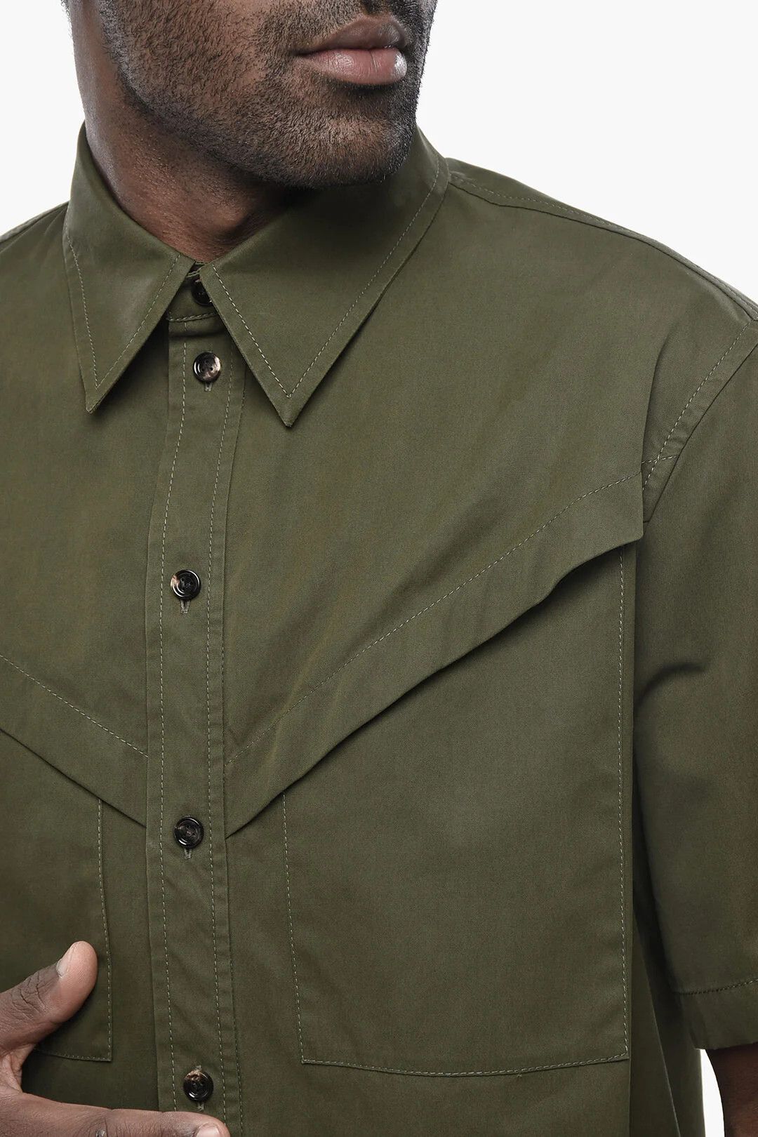 Bottega Veneta og1mm0426 Cotton Short-Sleeve Shirt in Green Size US M / EU 48-50 / 2 - 3 Thumbnail