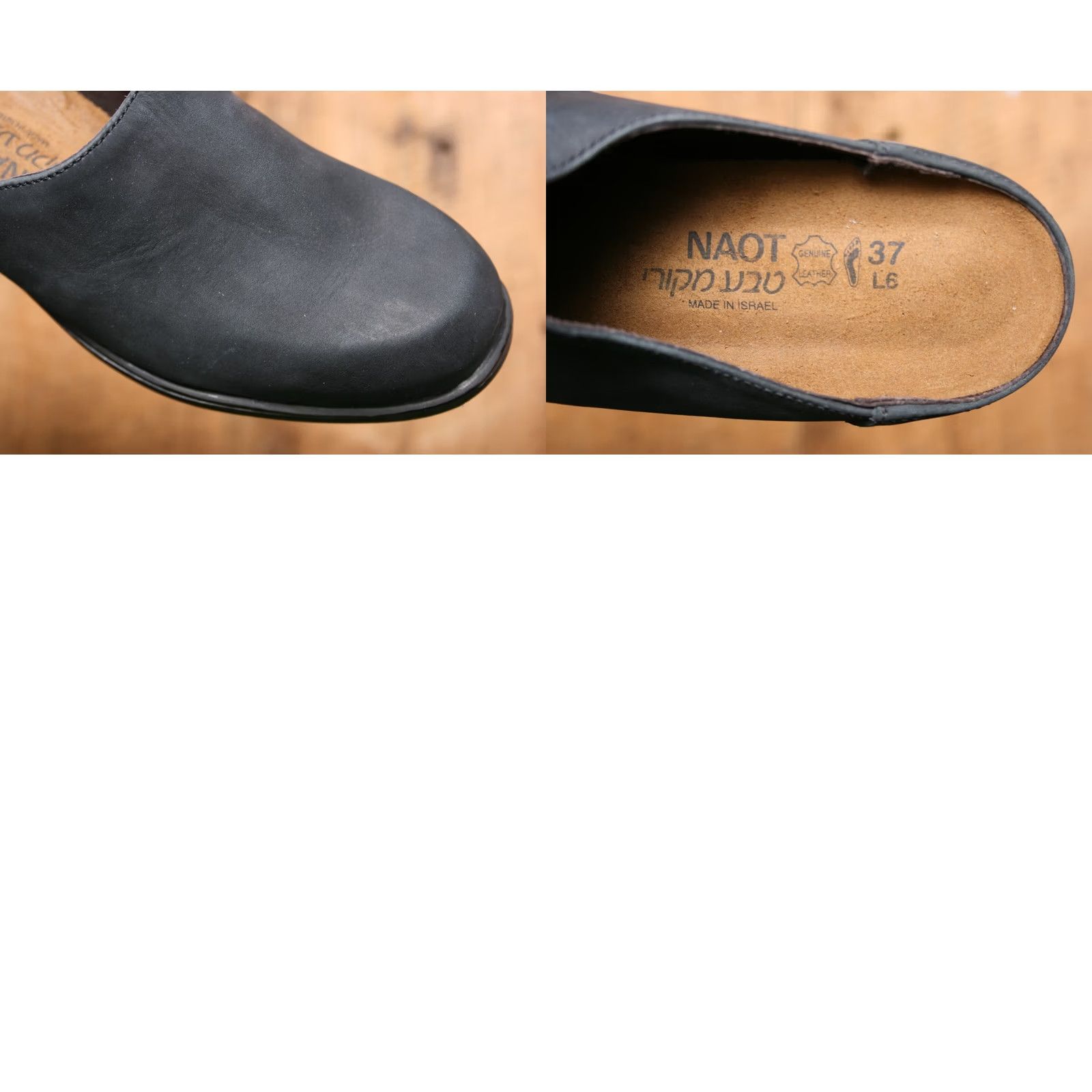 Vintage NAOT Black Leather Mules with 2.25" Block Heels, Slip On, Womens, EU 37 / US 6, Upper Leather, Mid Heel, Casual, Black Size US 6 / IT 36 - 8 Thumbnail