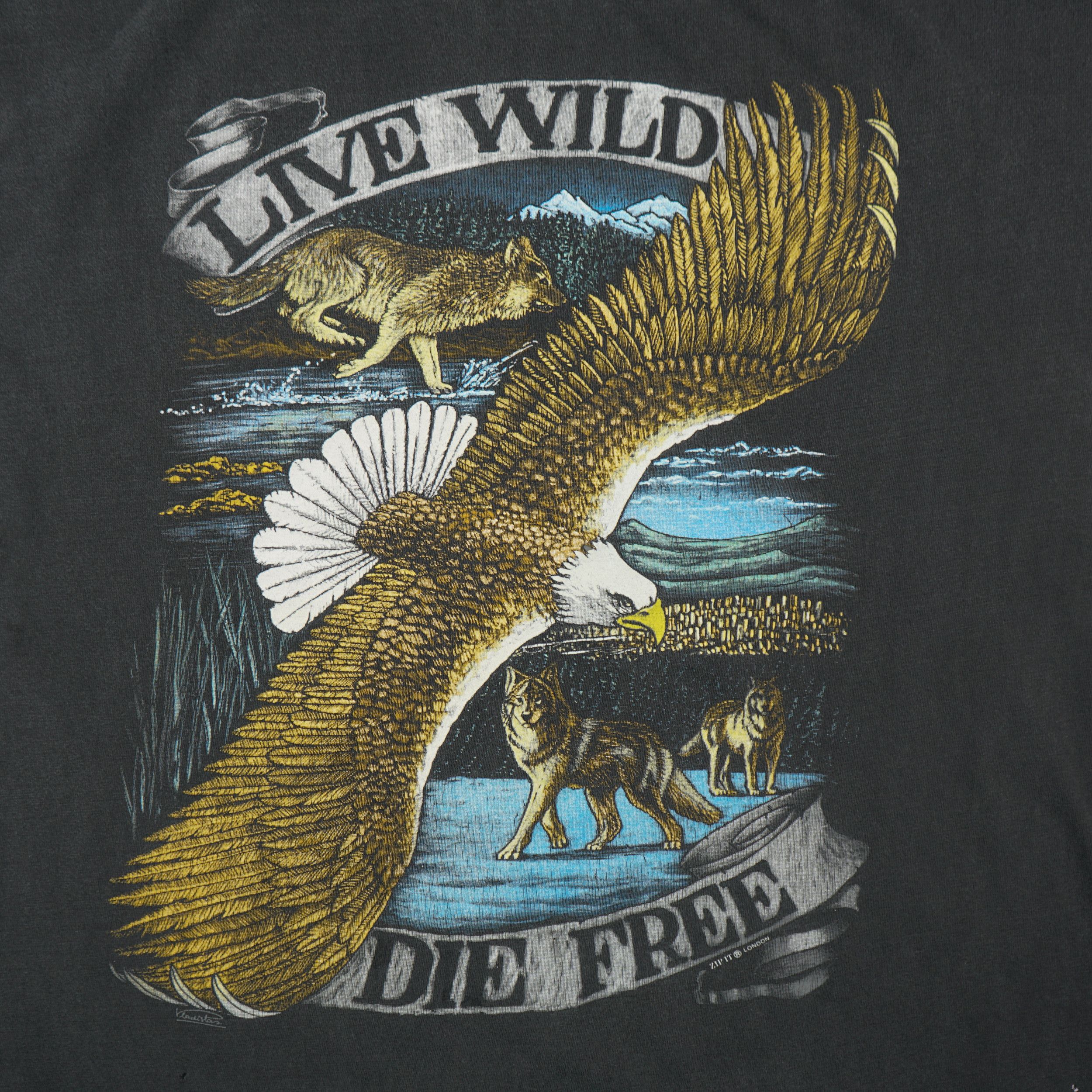 Harley Davidson × Vintage Vintage 1990s Live Wild Die Free Eagle T-Shirt Size US XXL / EU 58 / 5 - 2 Thumbnail
