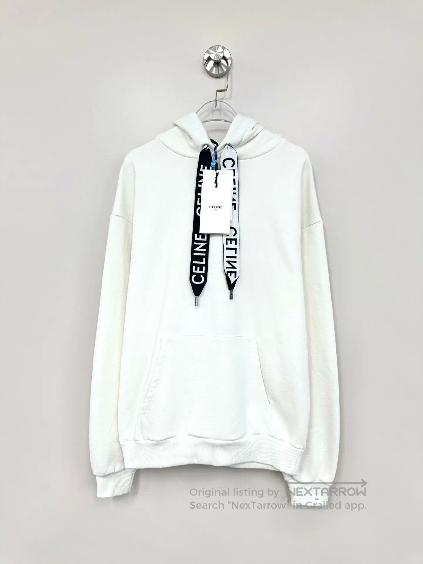 Celine CELINE White Drawstring Logo Hooded Sweatshirt| Size US S / EU 44-46 / 1 - 1 Thumbnail
