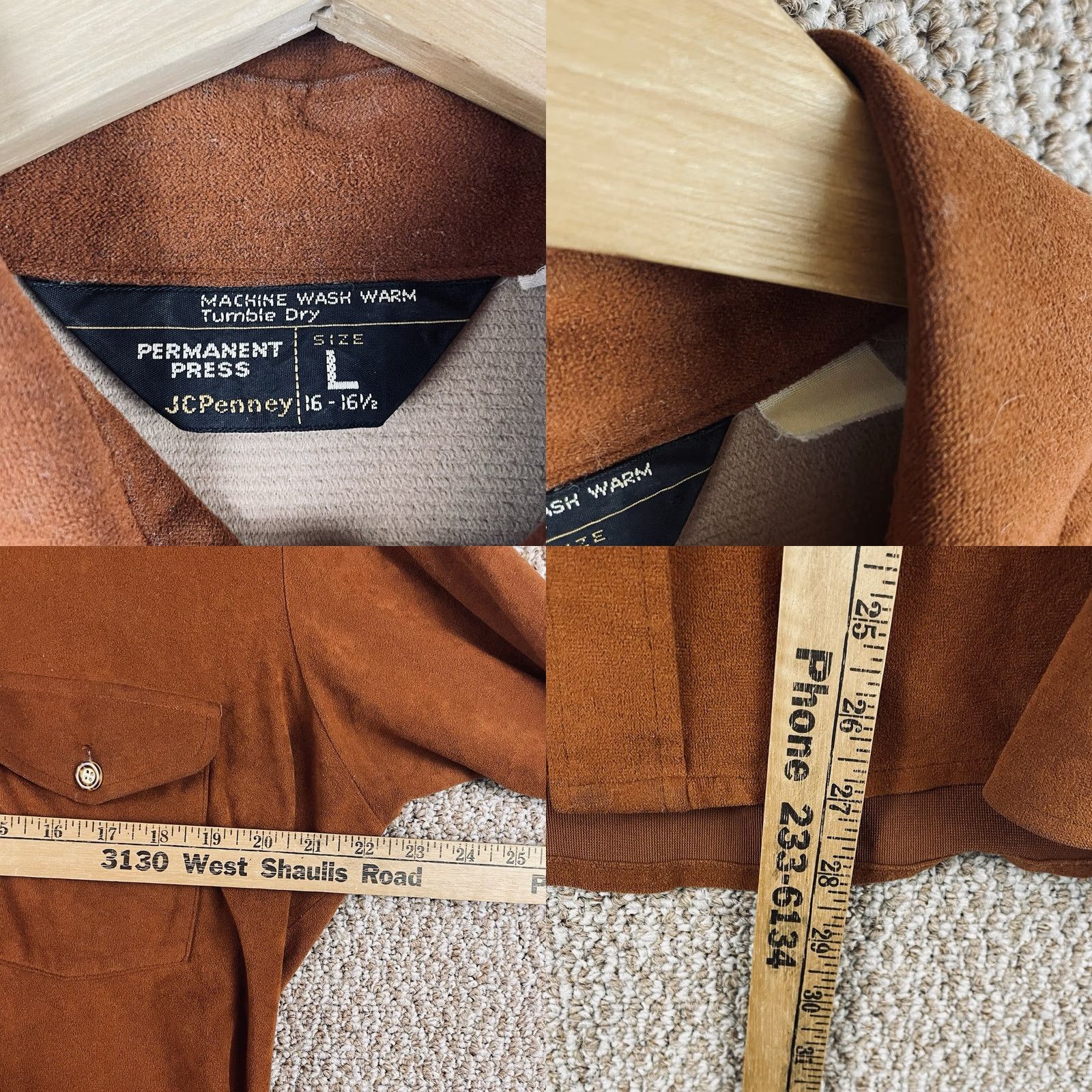 JCPenney VINTAGE Penneys Shirt Men L Faux Suede Dagger USA Disco Rockabilly T464 Size US L / EU 52-54 / 3 - 8 Thumbnail