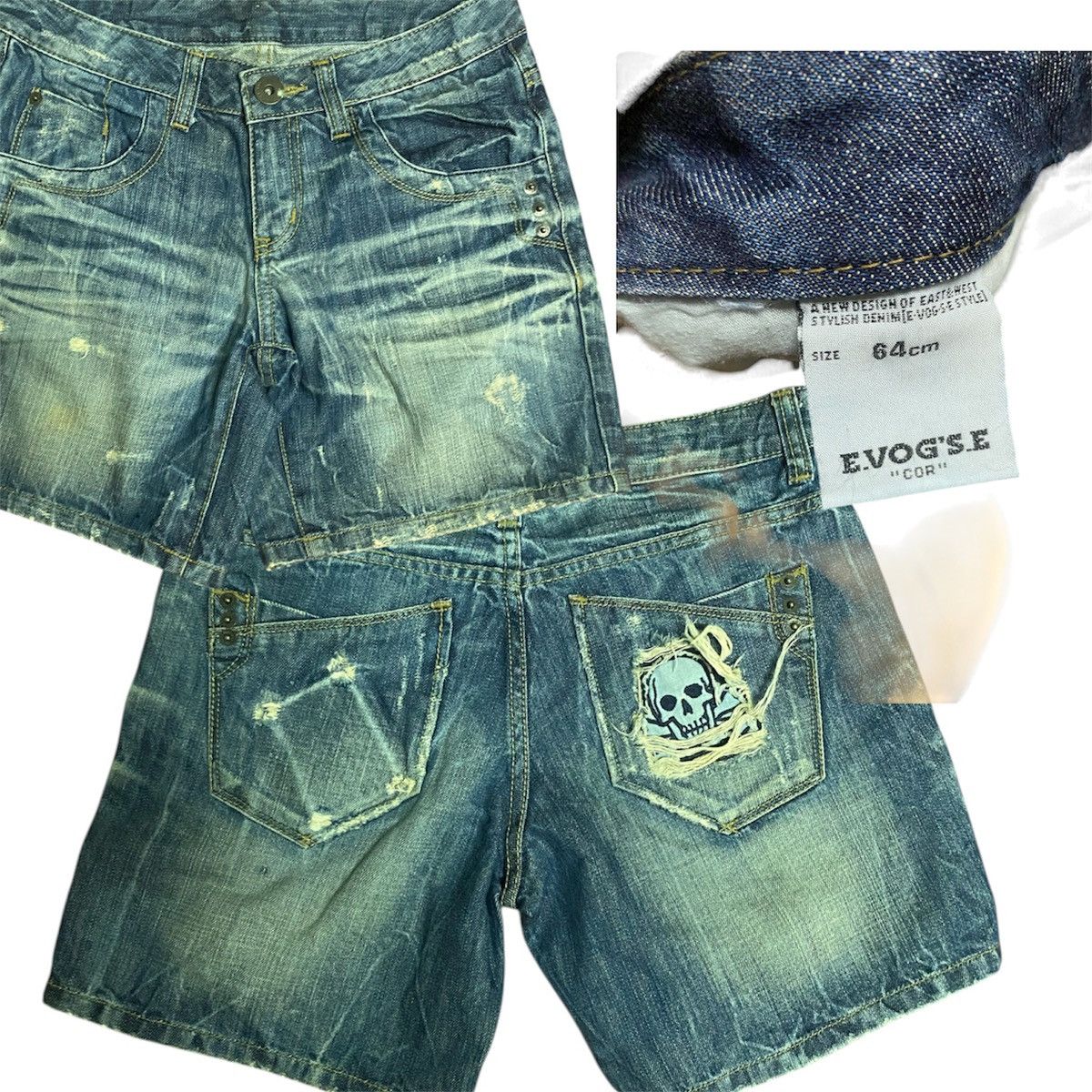 Other EVOG'SE Distressed Denim Shorts with Skull Patch Size 24" / US 00 / IT 34 - 1 Thumbnail