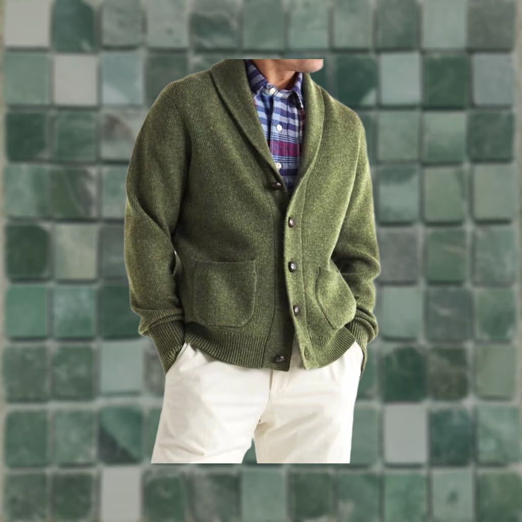Sid Mashburn Sid Mashburn Cardigan Green Leather Buttons Ribbed Shawl-Collar Sweater M Men Size US M / EU 48-50 / 2 - 1 Thumbnail