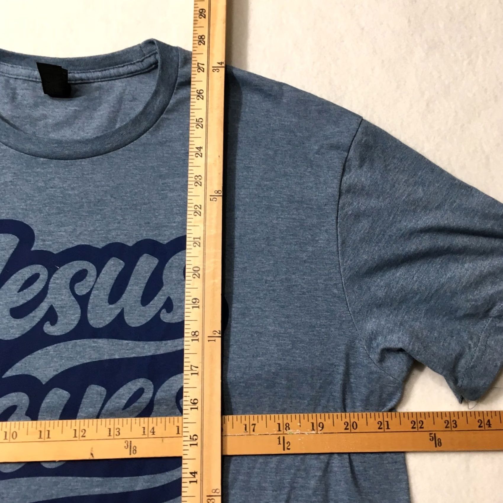 Gildan Jesus T-Shirt Size XL Blue double sided graphic spirit world Mens Size US XL / EU 56 / 4 - 7 Thumbnail