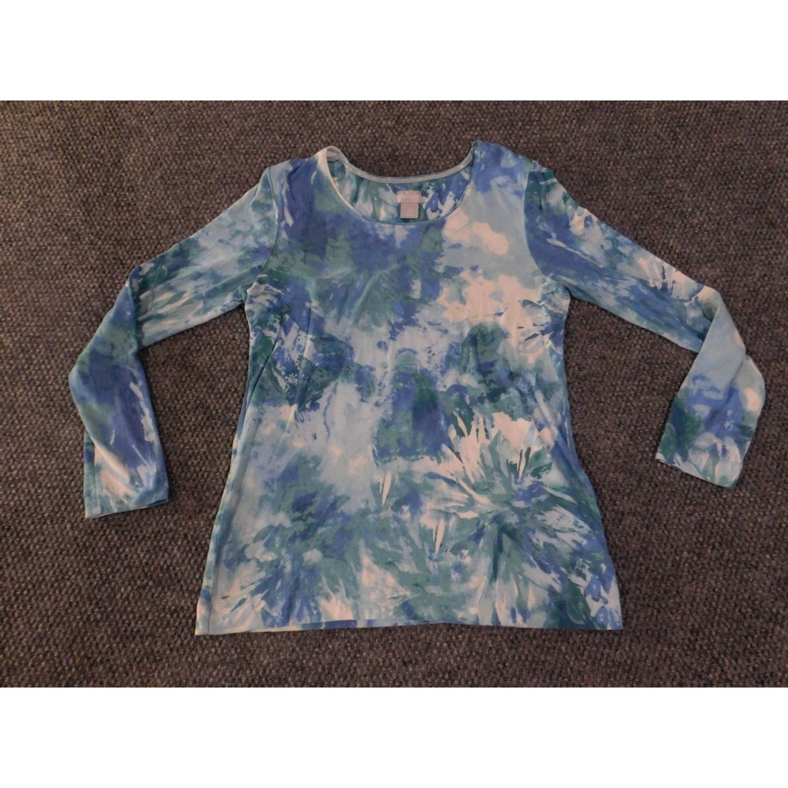 Vintage Chico's Blouse Shirt Women 0 Blue Floral Abstract Knit Rayon Spandex Lightweight Casual Size XS / US 0-2 / IT 36-38 - 2 Thumbnail