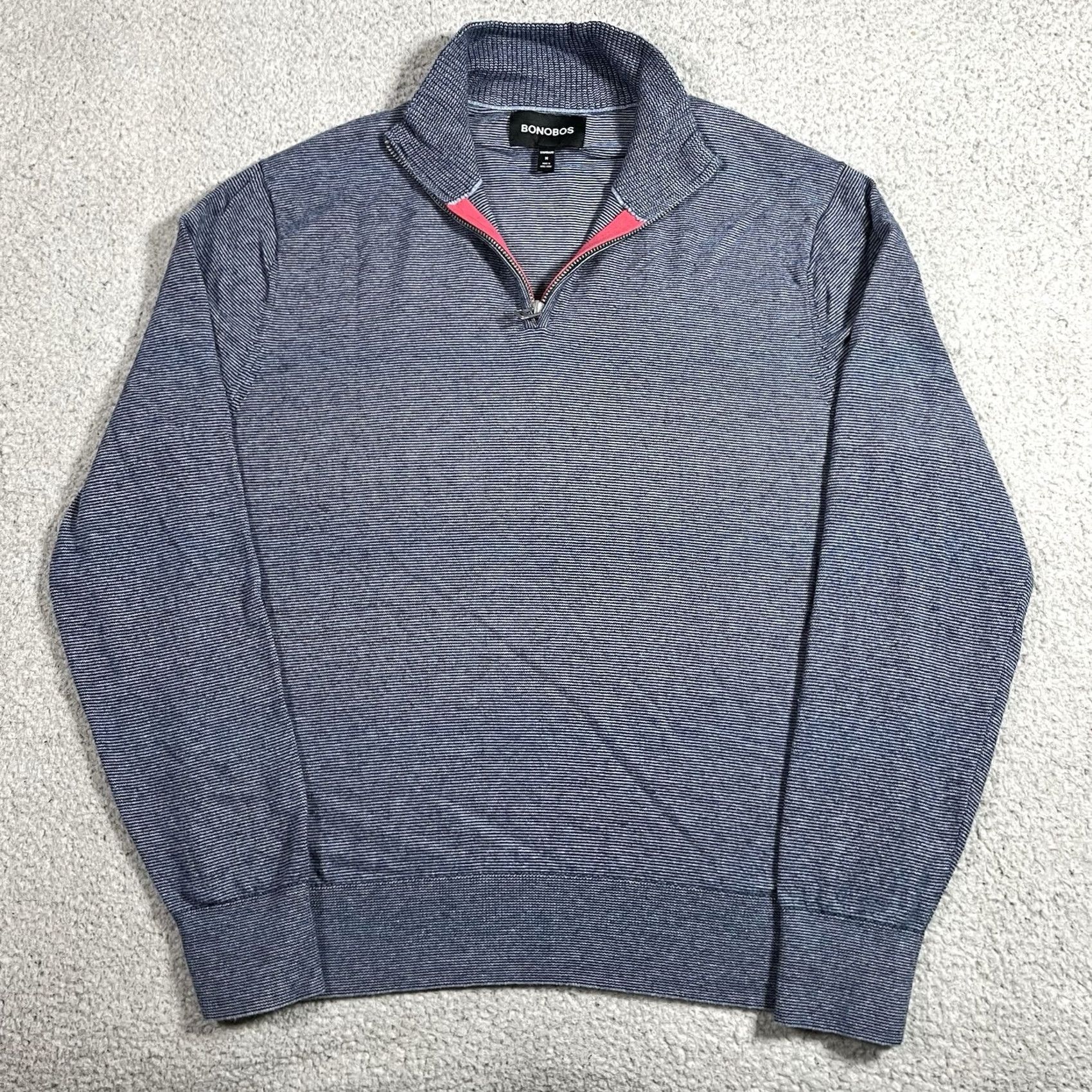 Bonobos Bonobos 1/4 Zip Pullover Mens M Blue Cotton Cashmere Long Sleeve Sweater Size US M / EU 48-50 / 2 - 2 Thumbnail