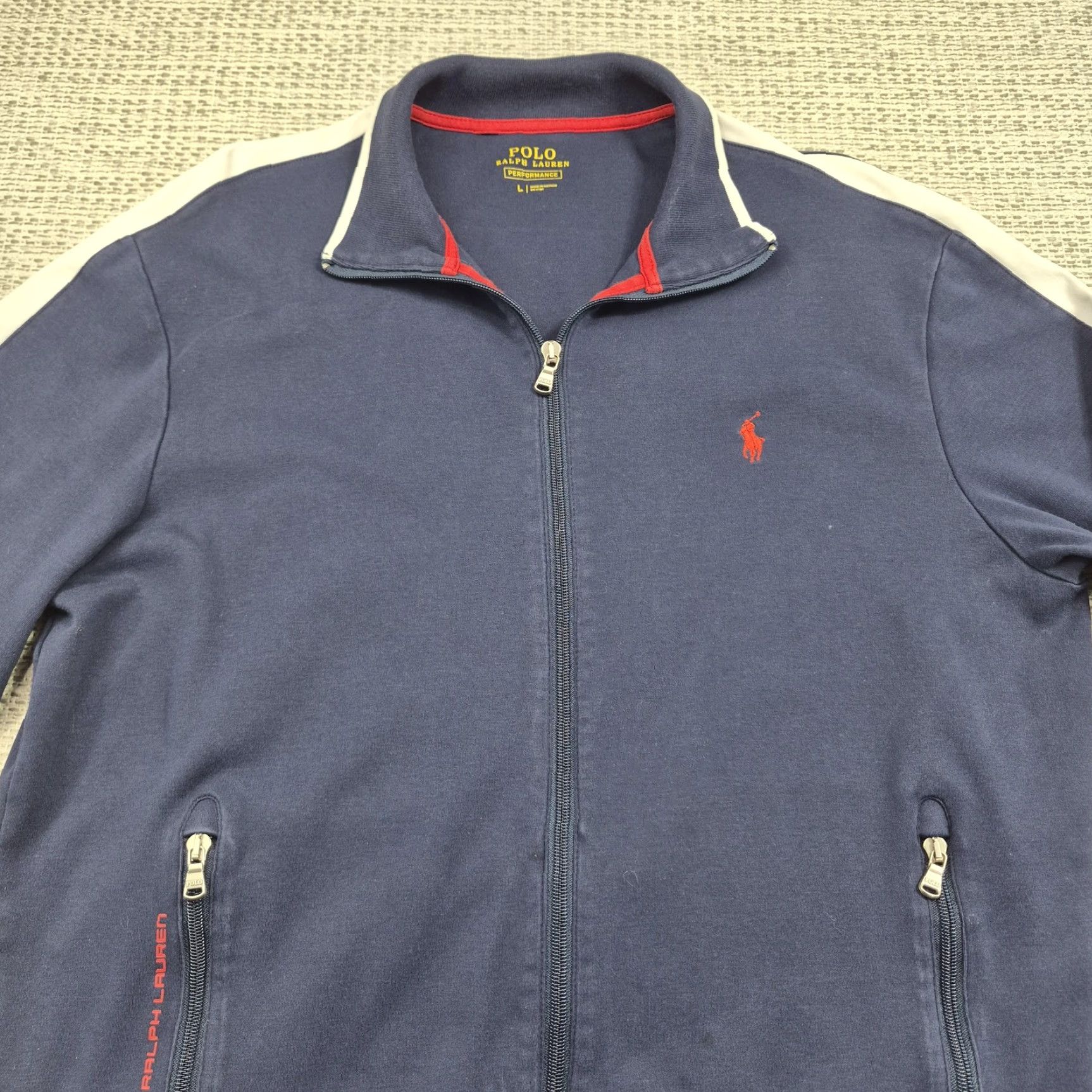 Polo Ralph Lauren Polo Ralph Lauren Track Jacket Mens Large Blue White Stripe Full Zip Performance Size US L / EU 52-54 / 3 - 4 Thumbnail