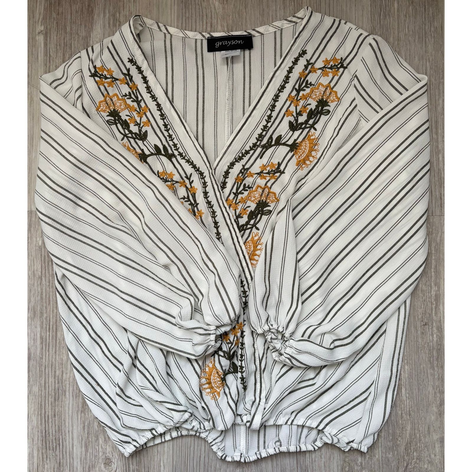 Other Grayson | Floral Boho Peasant Sleeve Striped Blouse | Medium Size M / US 6-8 / IT 42-44 - 2 Thumbnail